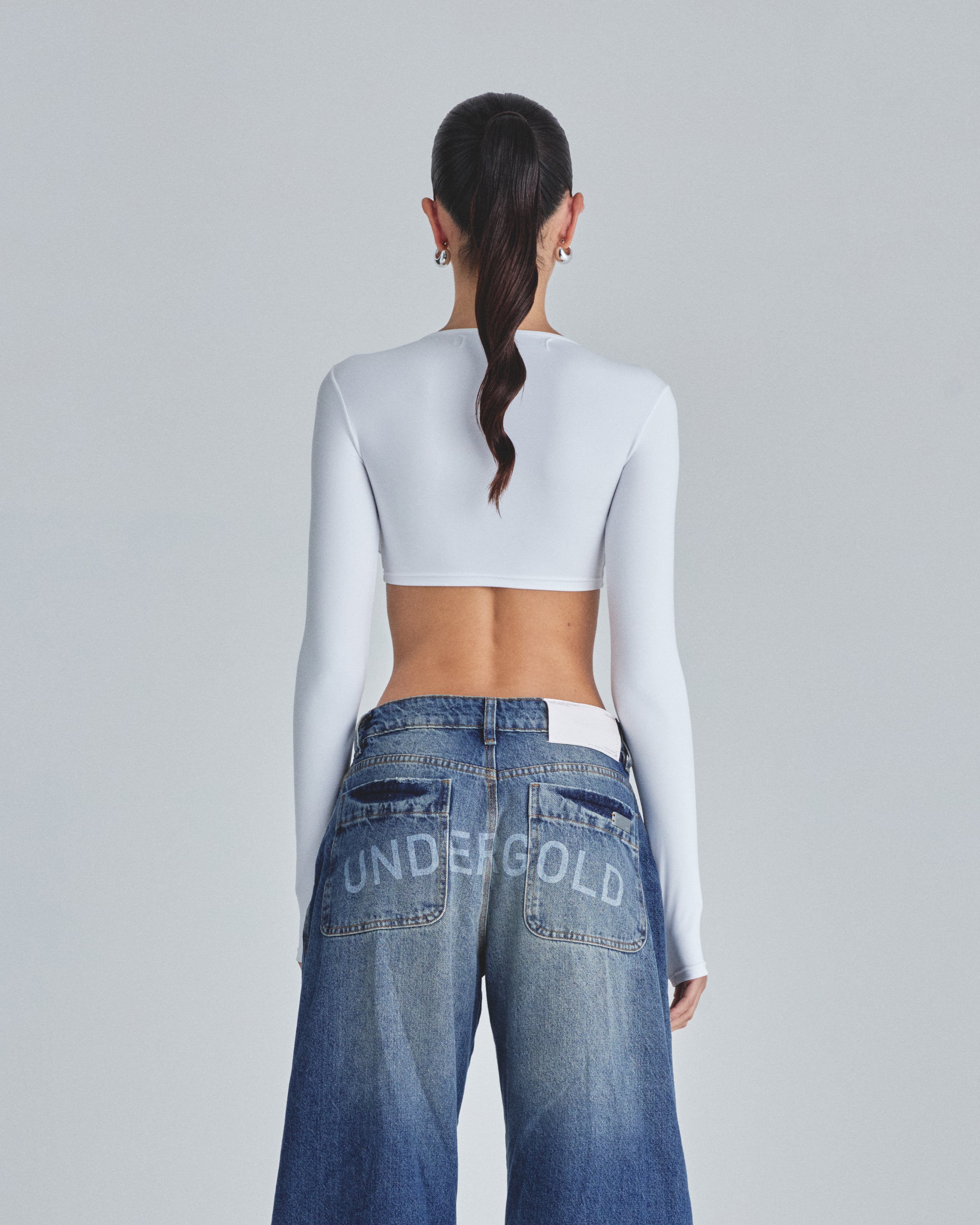 Line Basic Long Sleeve Cropped Tshirt White