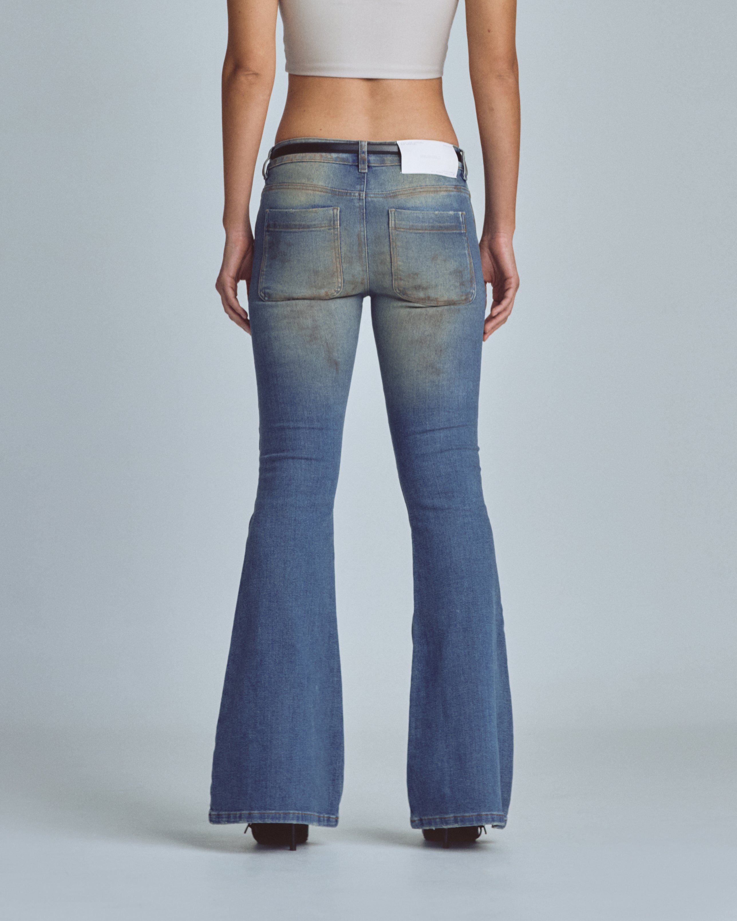 W Stardust Undgld Studio Flare Jeans Mechanic Blue