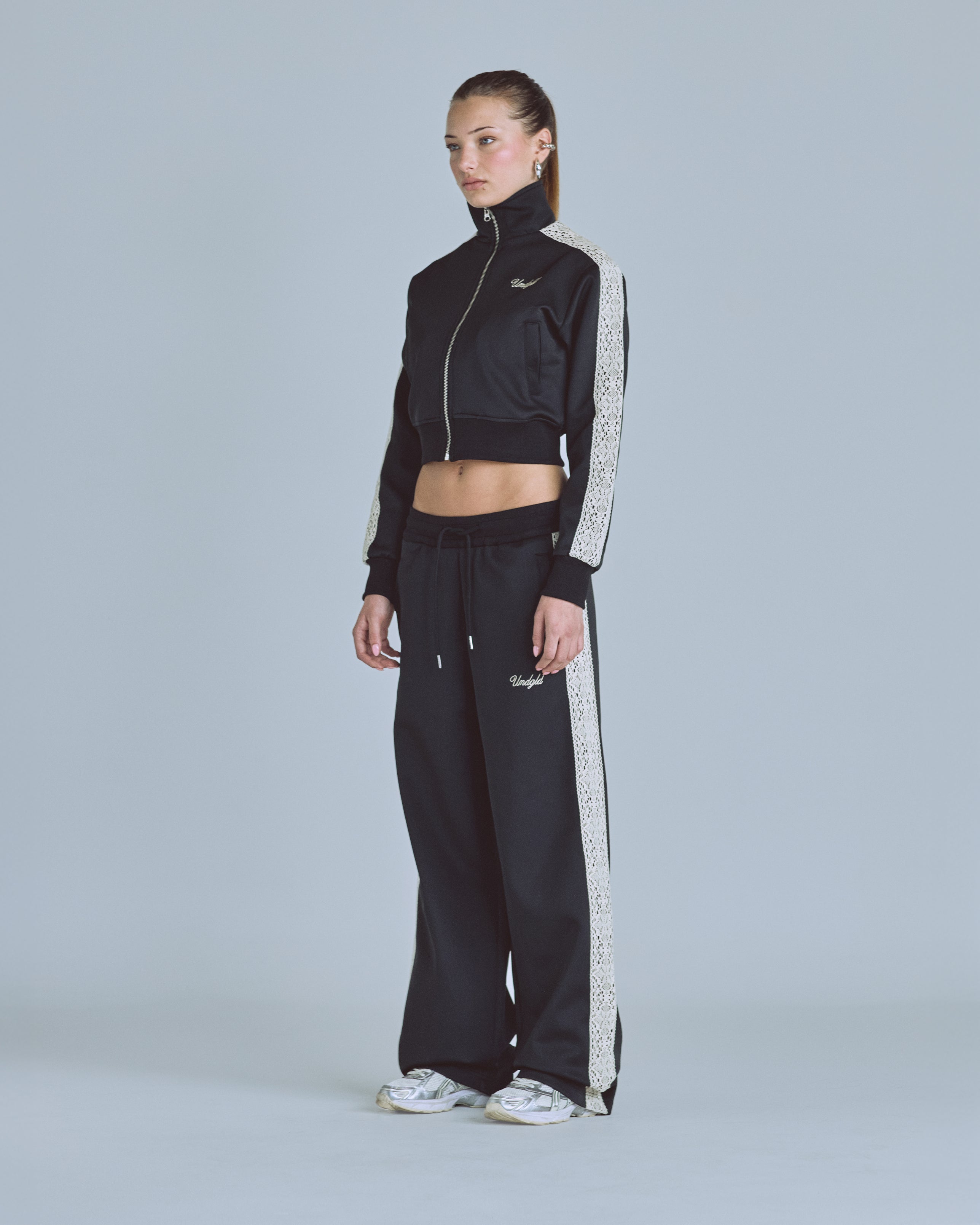 W Basics Undgld Lace-panel Track Pants Black