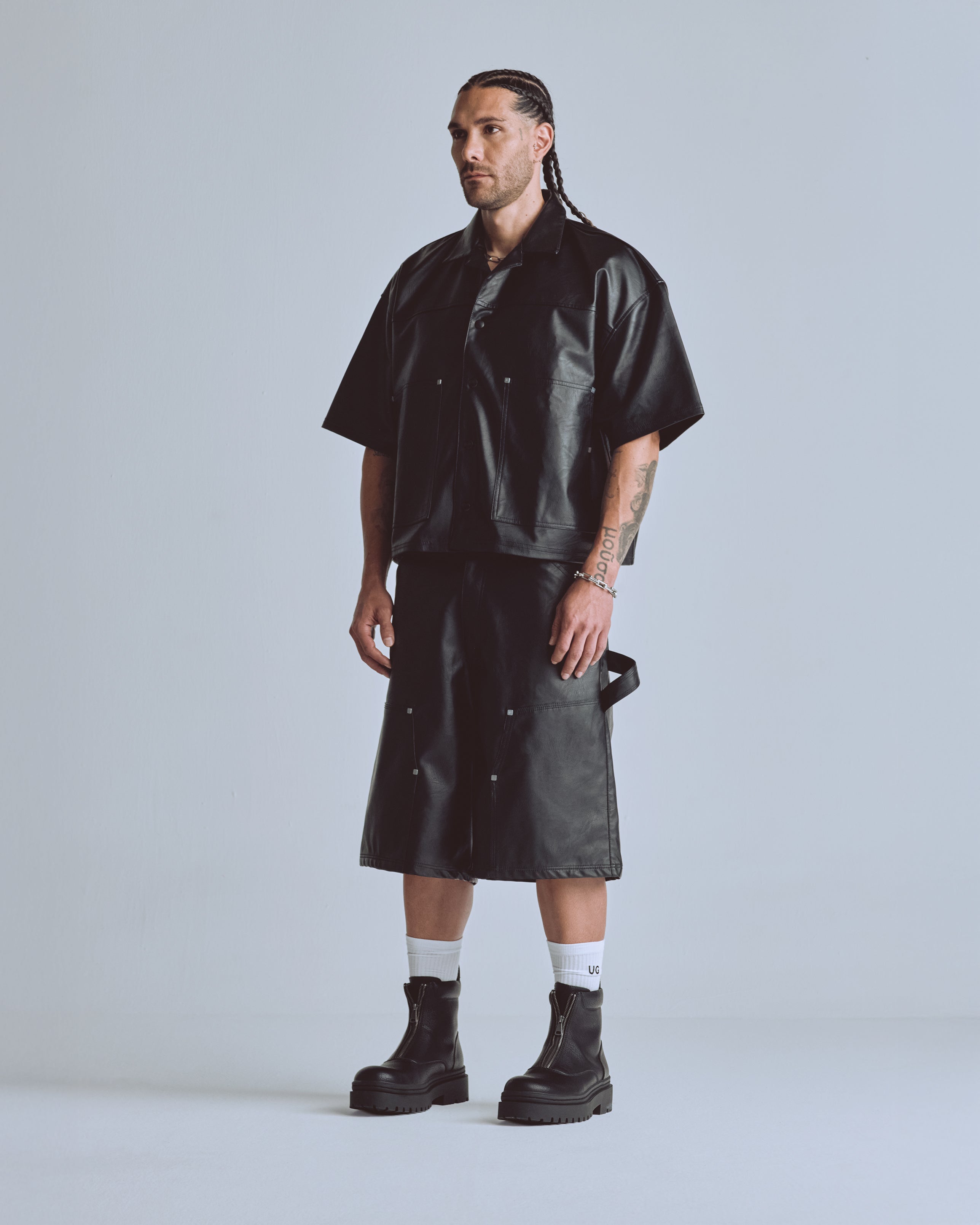 Capsule Basic Pleather Boxy Fit Shirt Black