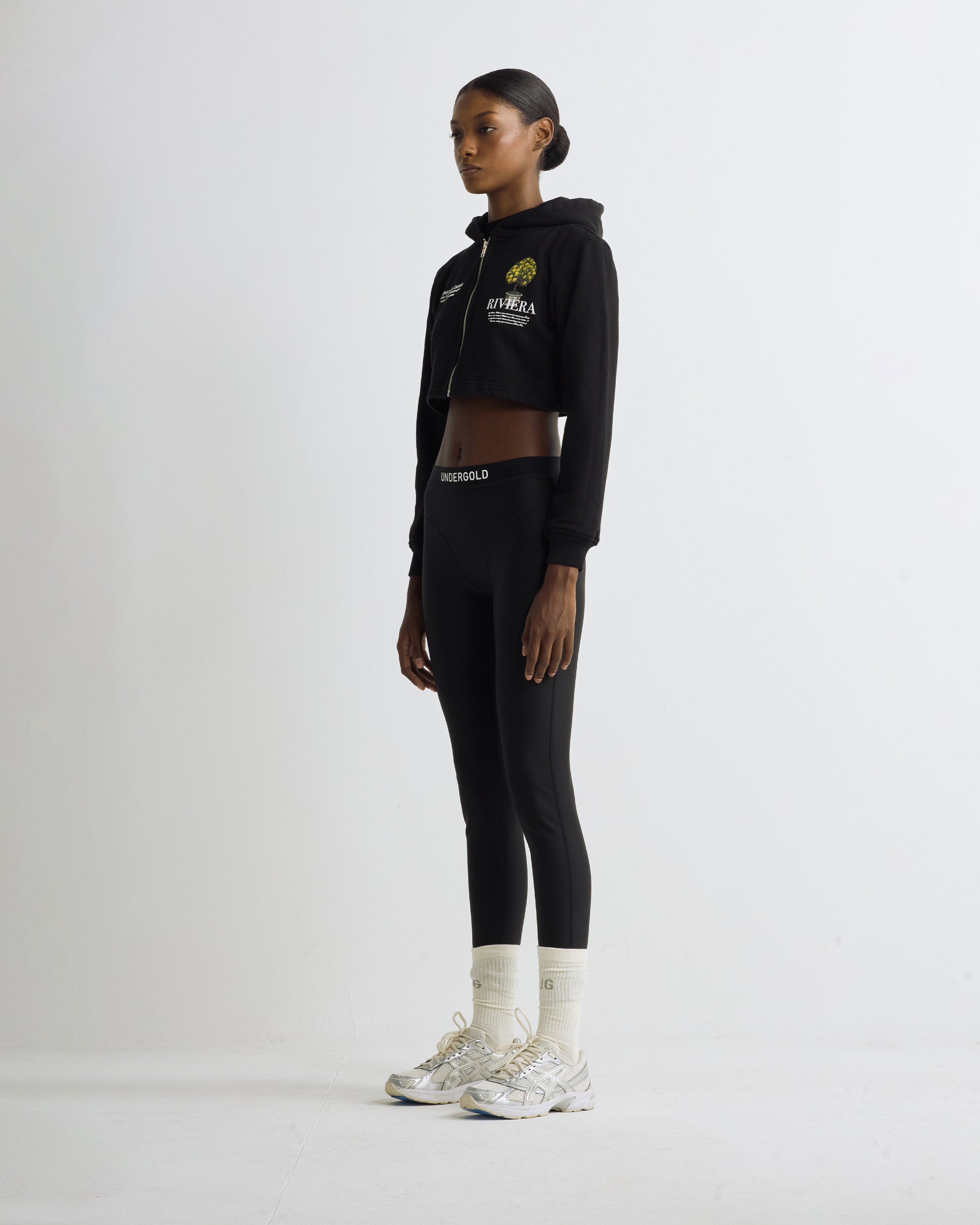 Riviera Lemon Tree Slim Fit Zip-Up Cropped Hoodie Black