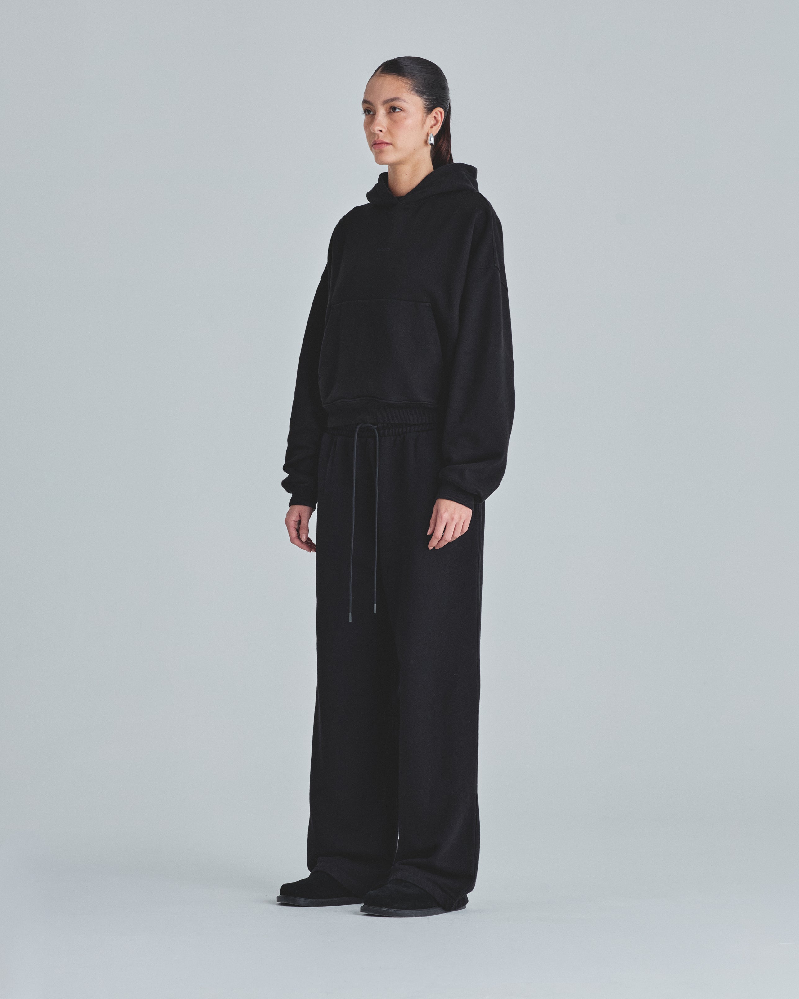 W Line Basic Boxy Fit Hoodie Black