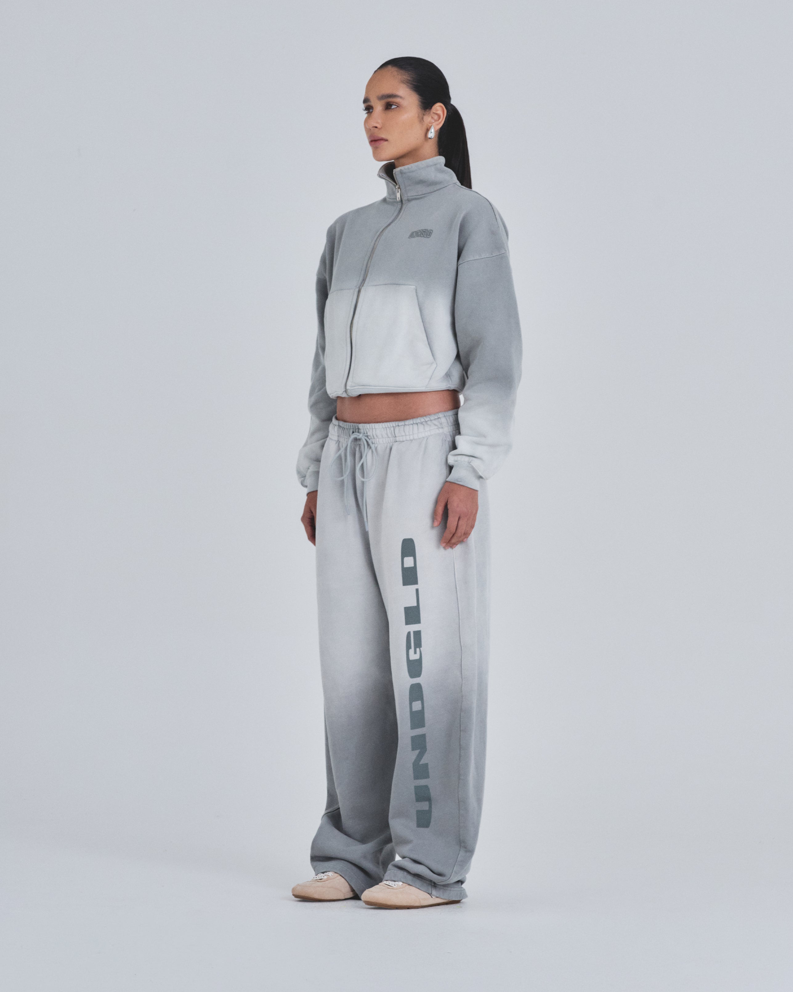 W Holy State UNDRGLD Turtle Neck Boxy Fit Hoodie Faded Gray