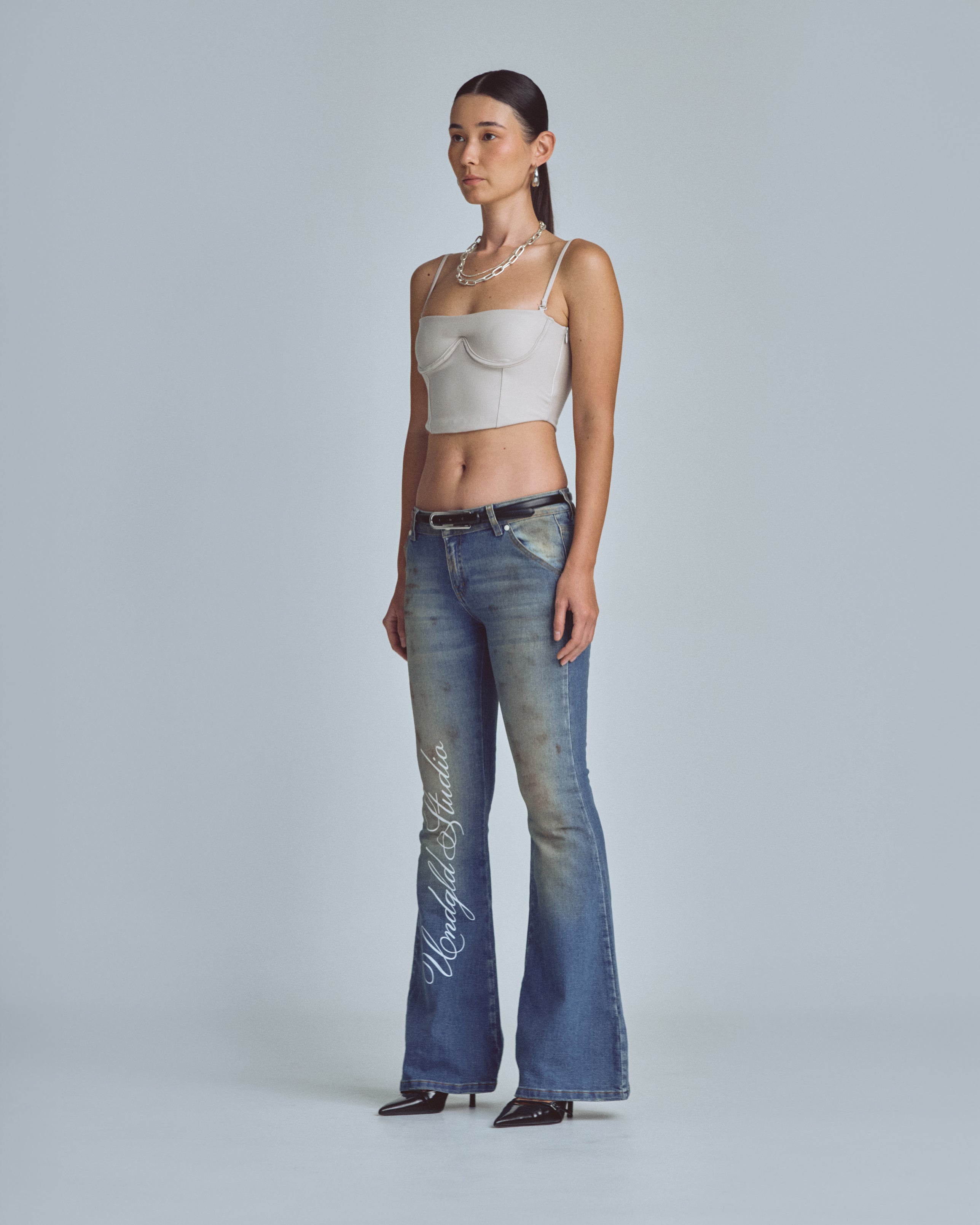 W Stardust Undgld Studio Flare Jeans Mechanic Blue