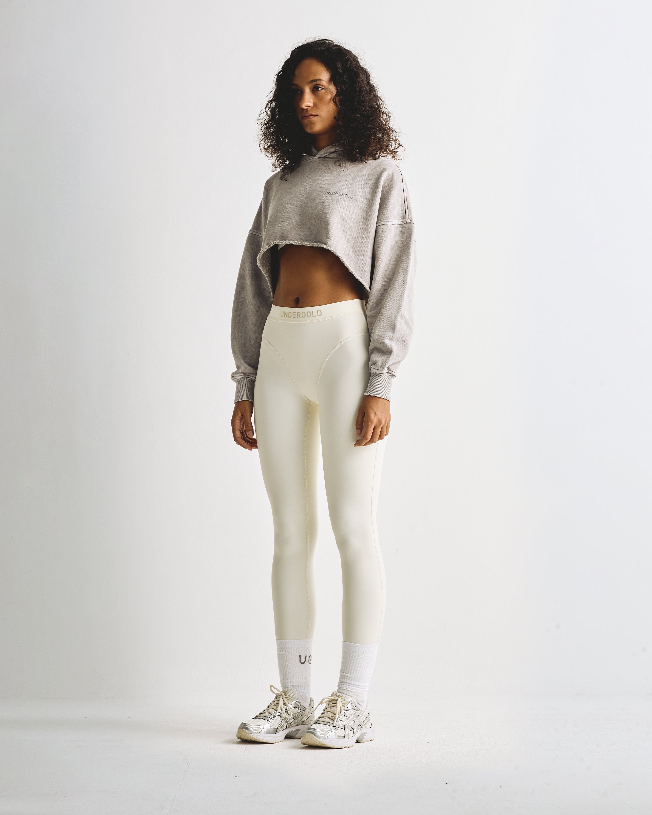 Line Logo Cropped Hoodie Washed Gray