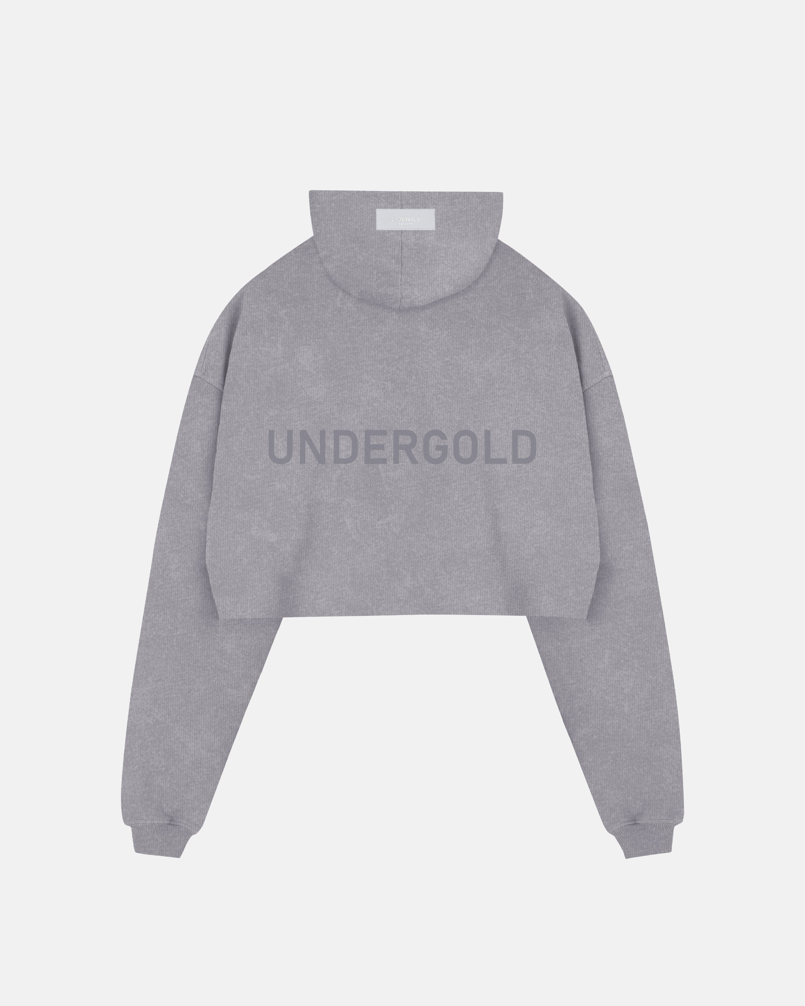 Line Logo Cropped Hoodie Washed Gray