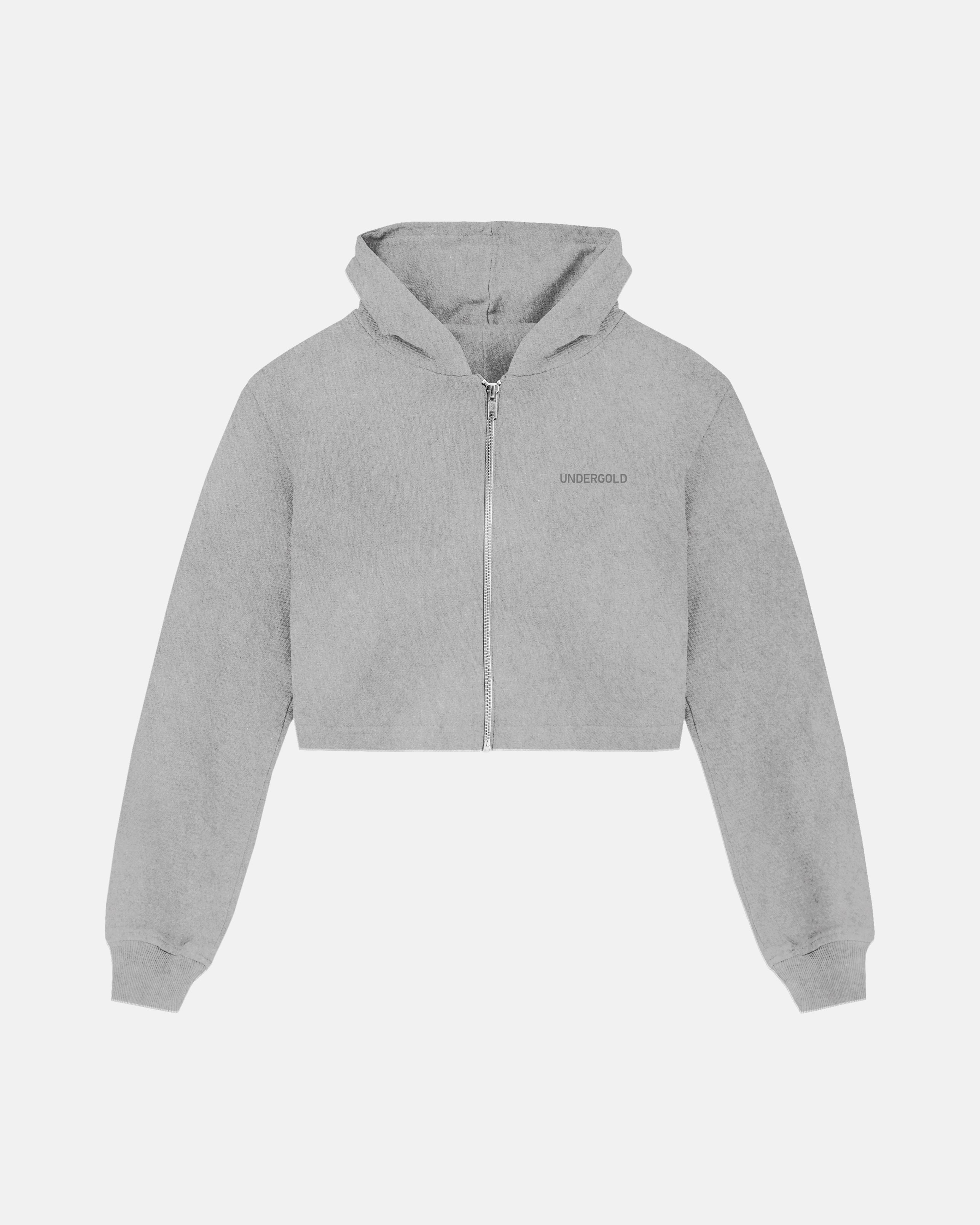 Basics Slim Fit Zip Up Cropped Hoodie Washed Gray