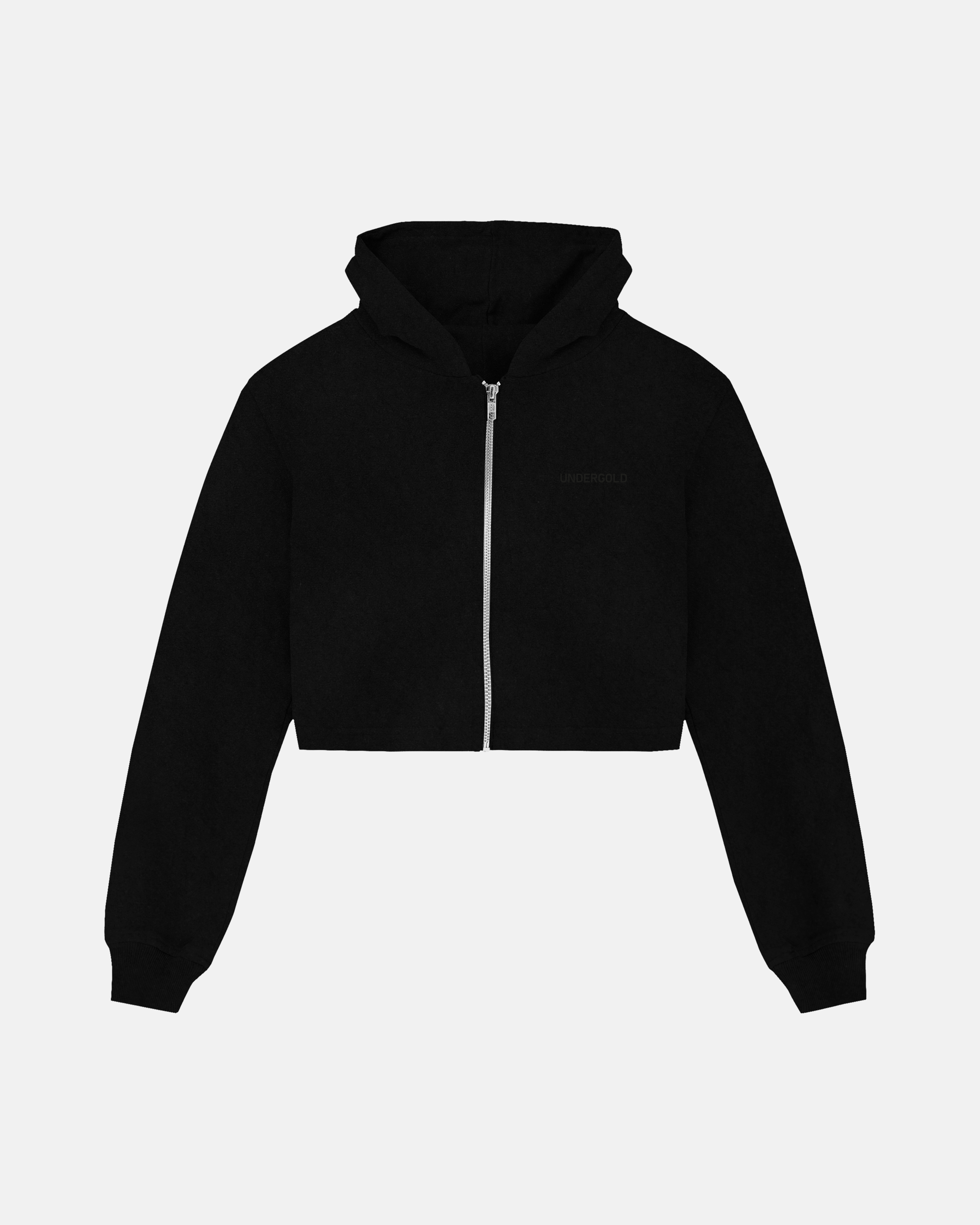 Basics Slim Fit Zip Up Cropped Hoodie Black