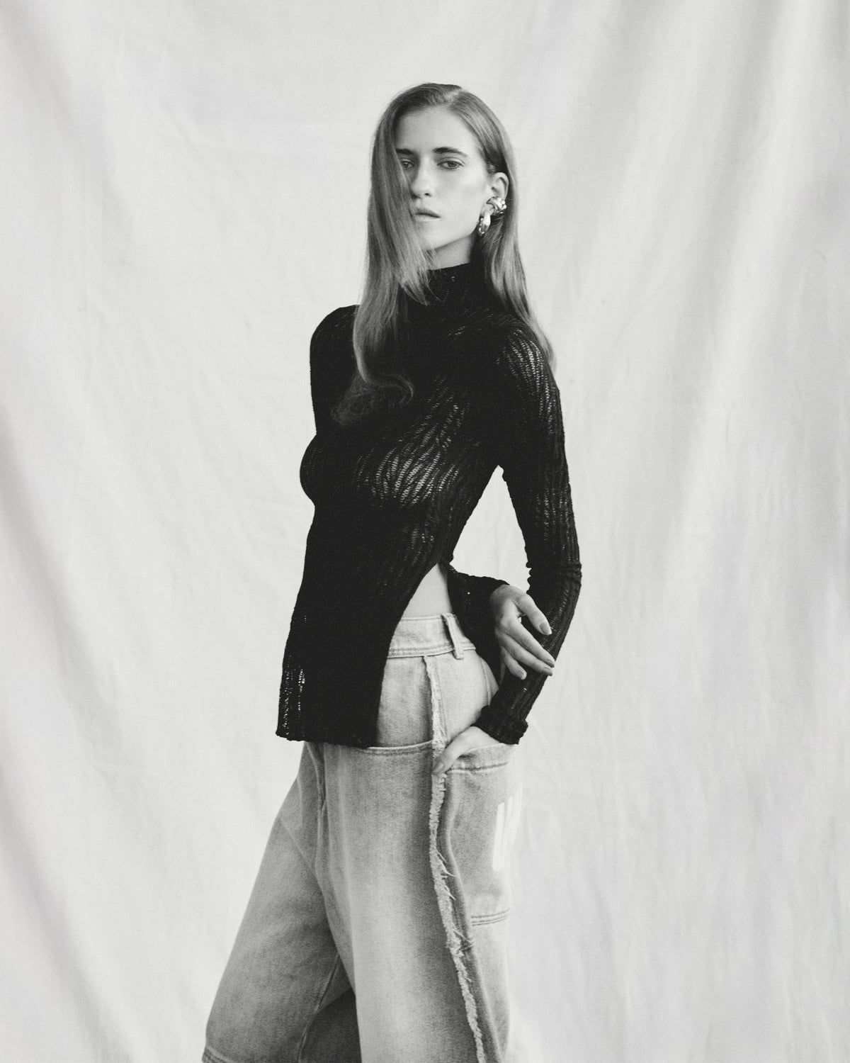 Basics Turtle Neck Top Transparent Black