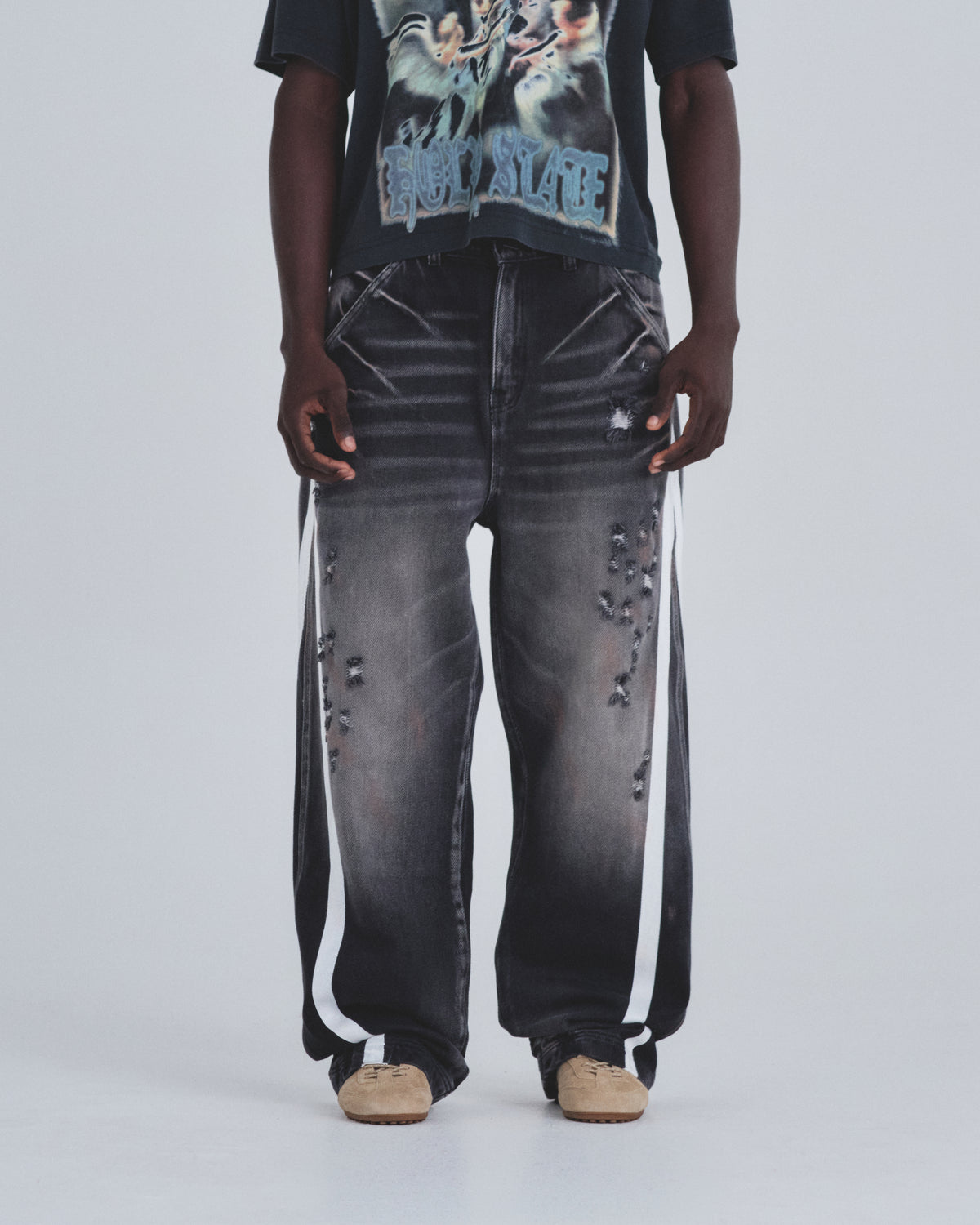 Holy State Stripe Wide Jeans Ash Black