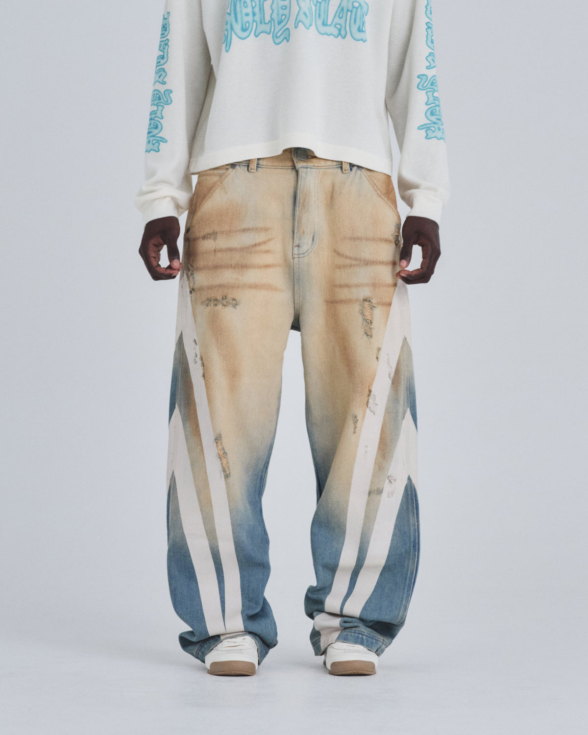 Holy State Stripe Wide Jeans Sand Blue
