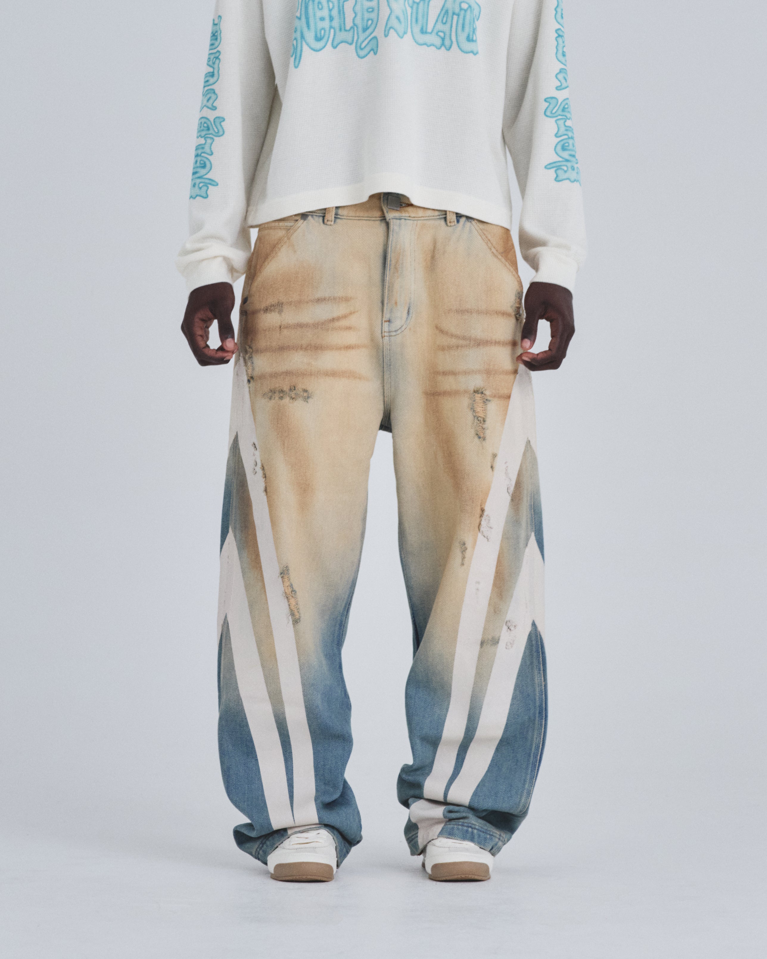 Holy State Stripe Wide Jeans Sand Blue