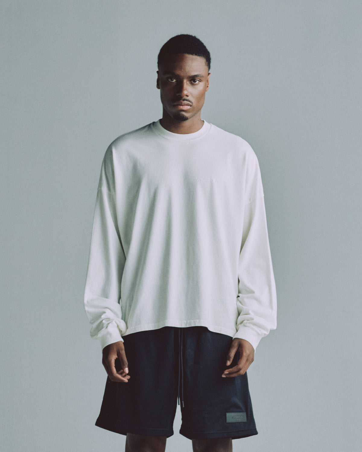 Line Logo Long Sleeve Boxy Fit Tshirt White