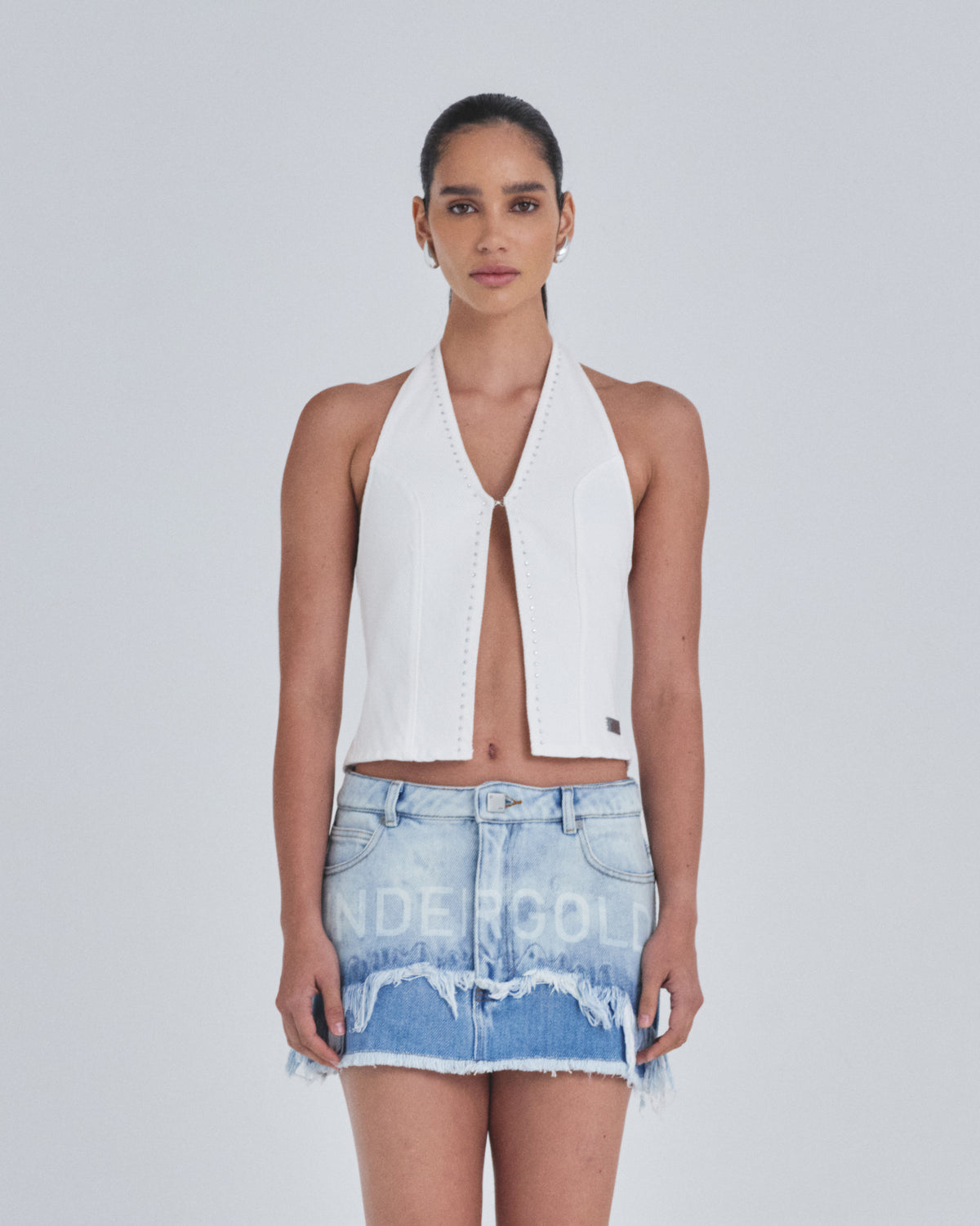 W Basics Rhinestone Top Vest White