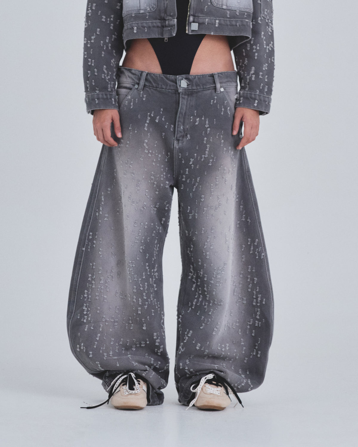 W Holy State Ripped Wide Jeans Washed Gray