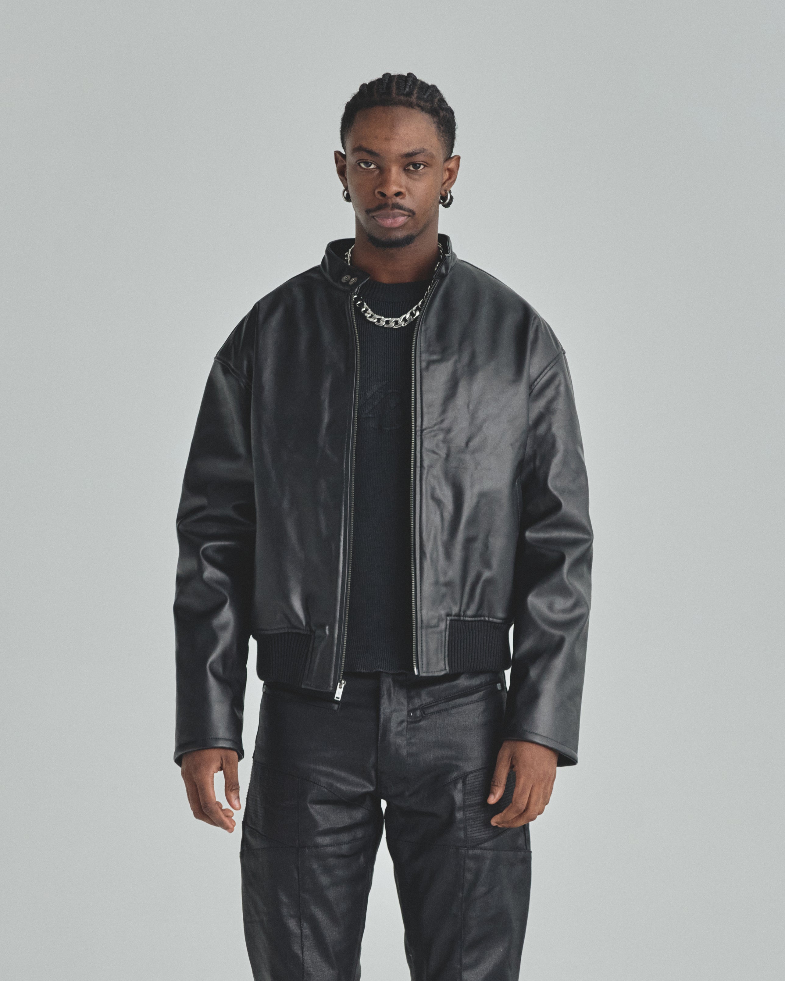 Spring Worn Logo Biker Jacket Black