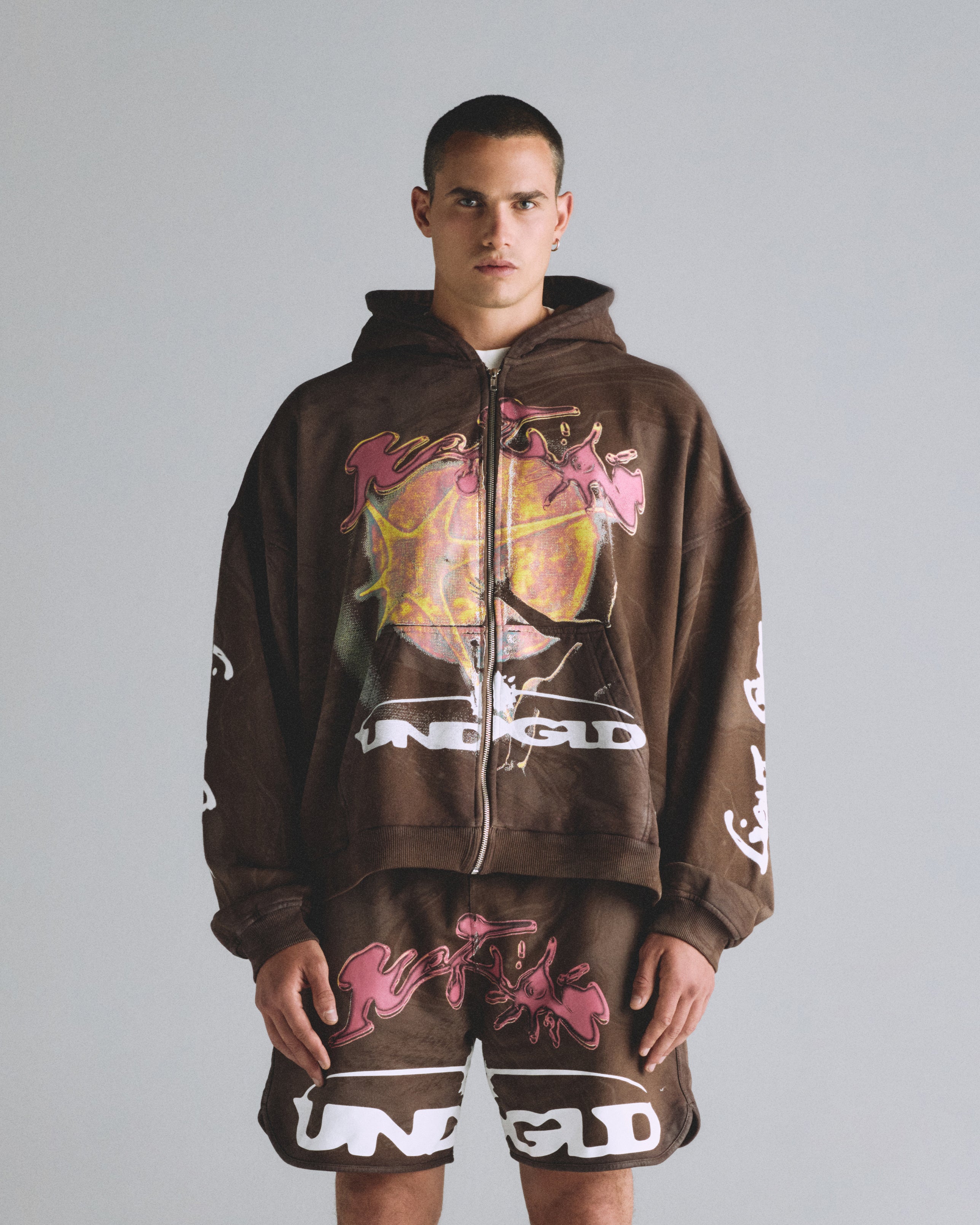 Helios Sun Zip Up Hoodie Oil Brown