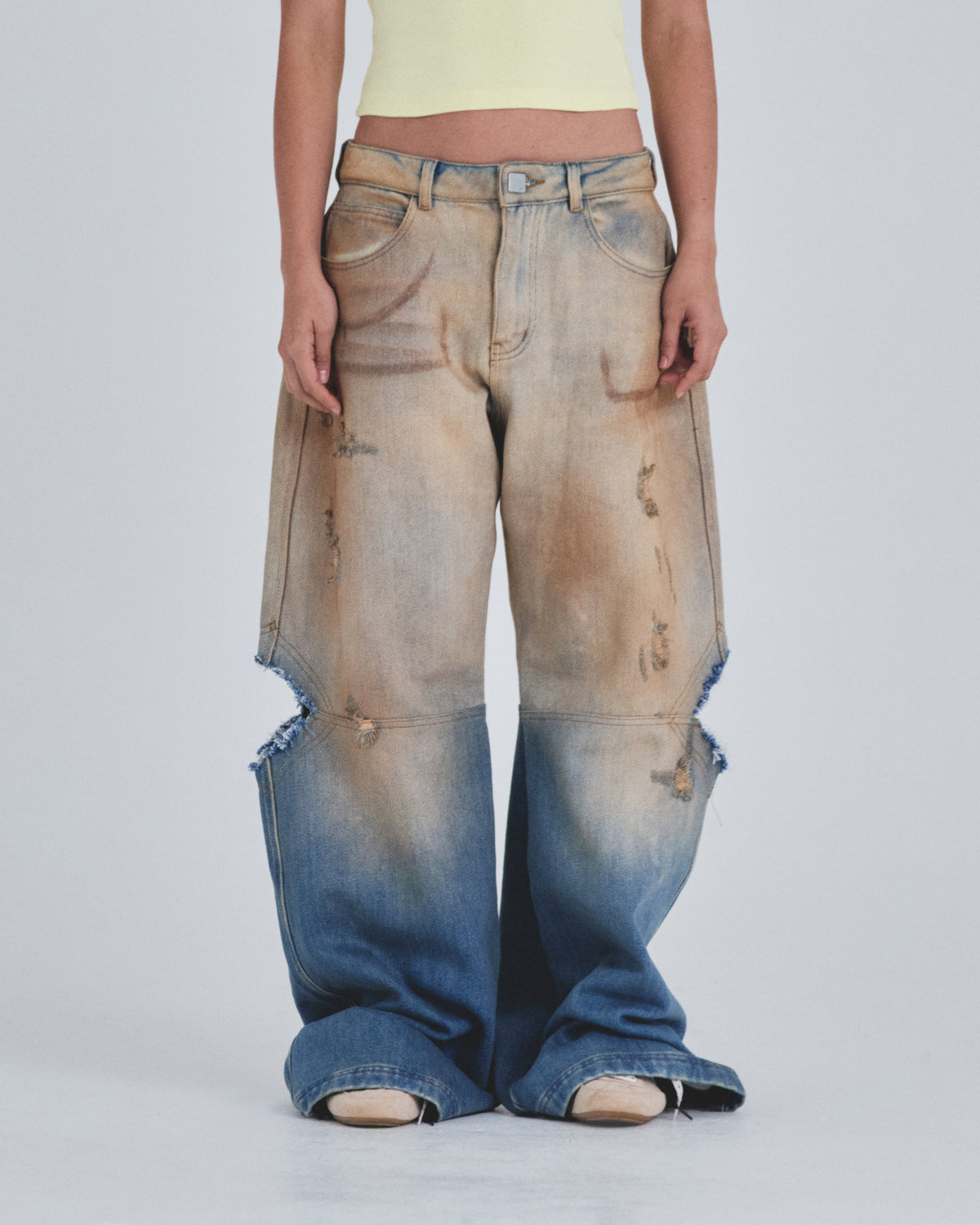W Holy State Split Knee Wide Jeans Sand Blue