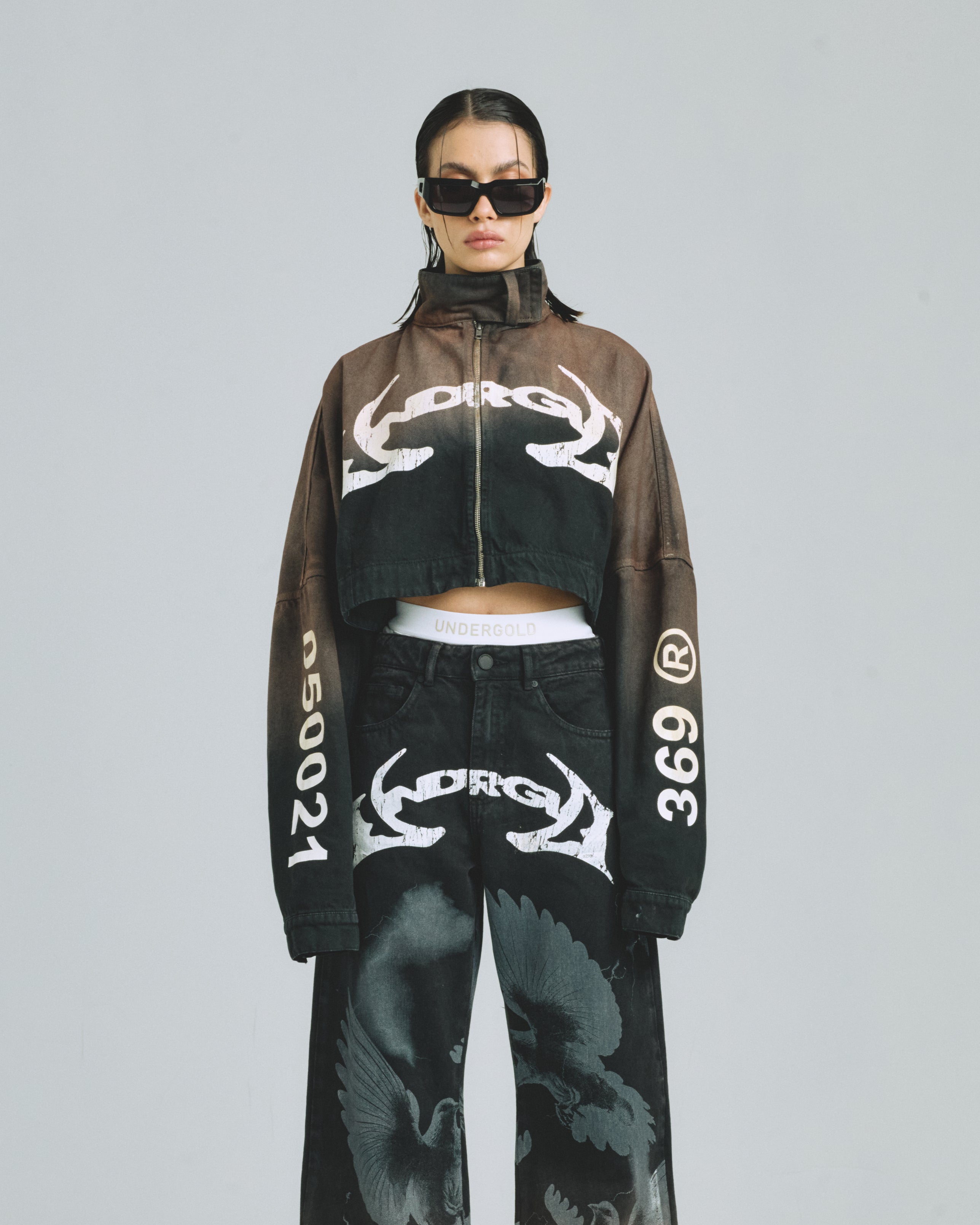 W Thunder Rider Pegasus Cropped Zip Up Jacket Rusty Black