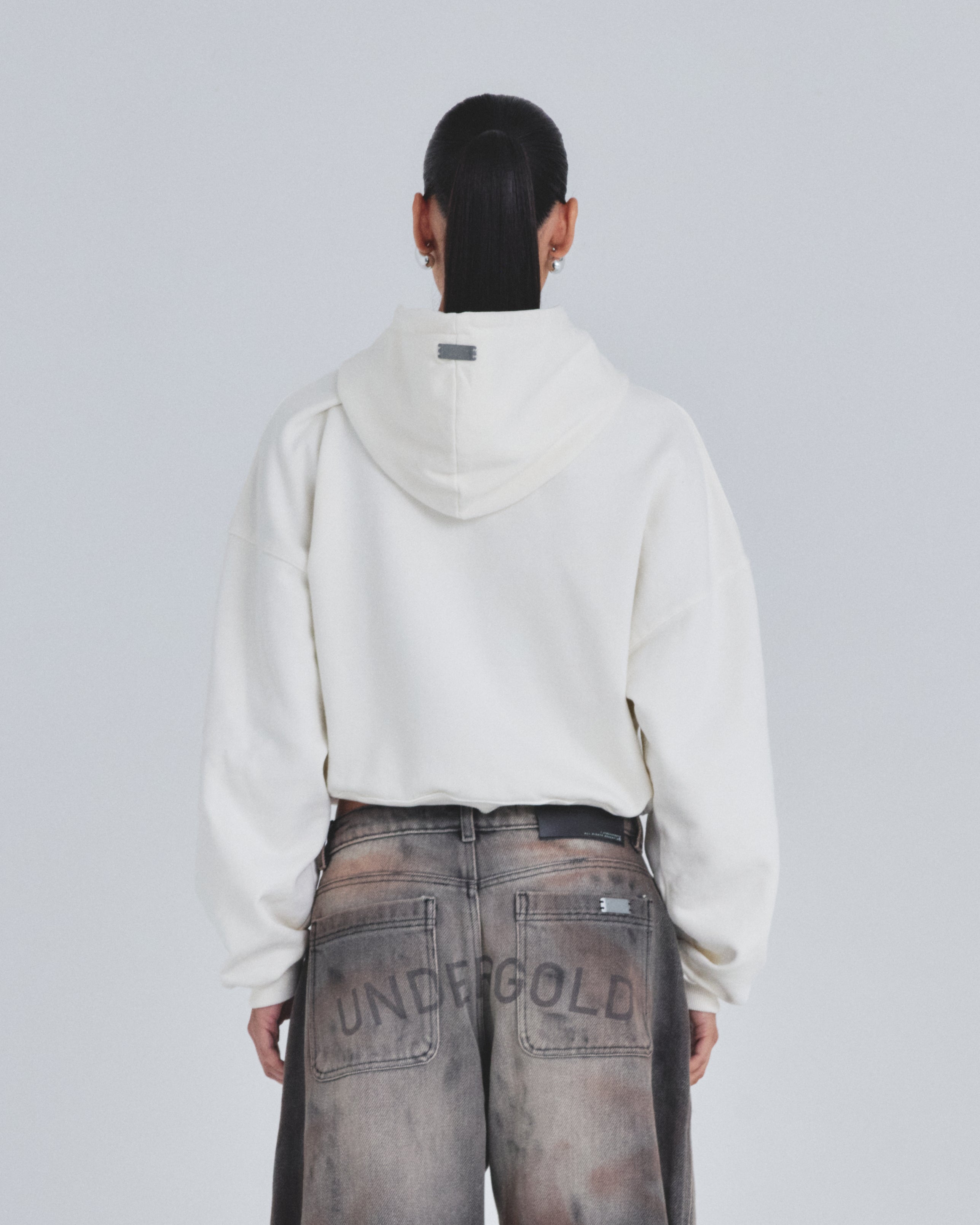 W Holy State Deco Boxy Fit Hoodie White