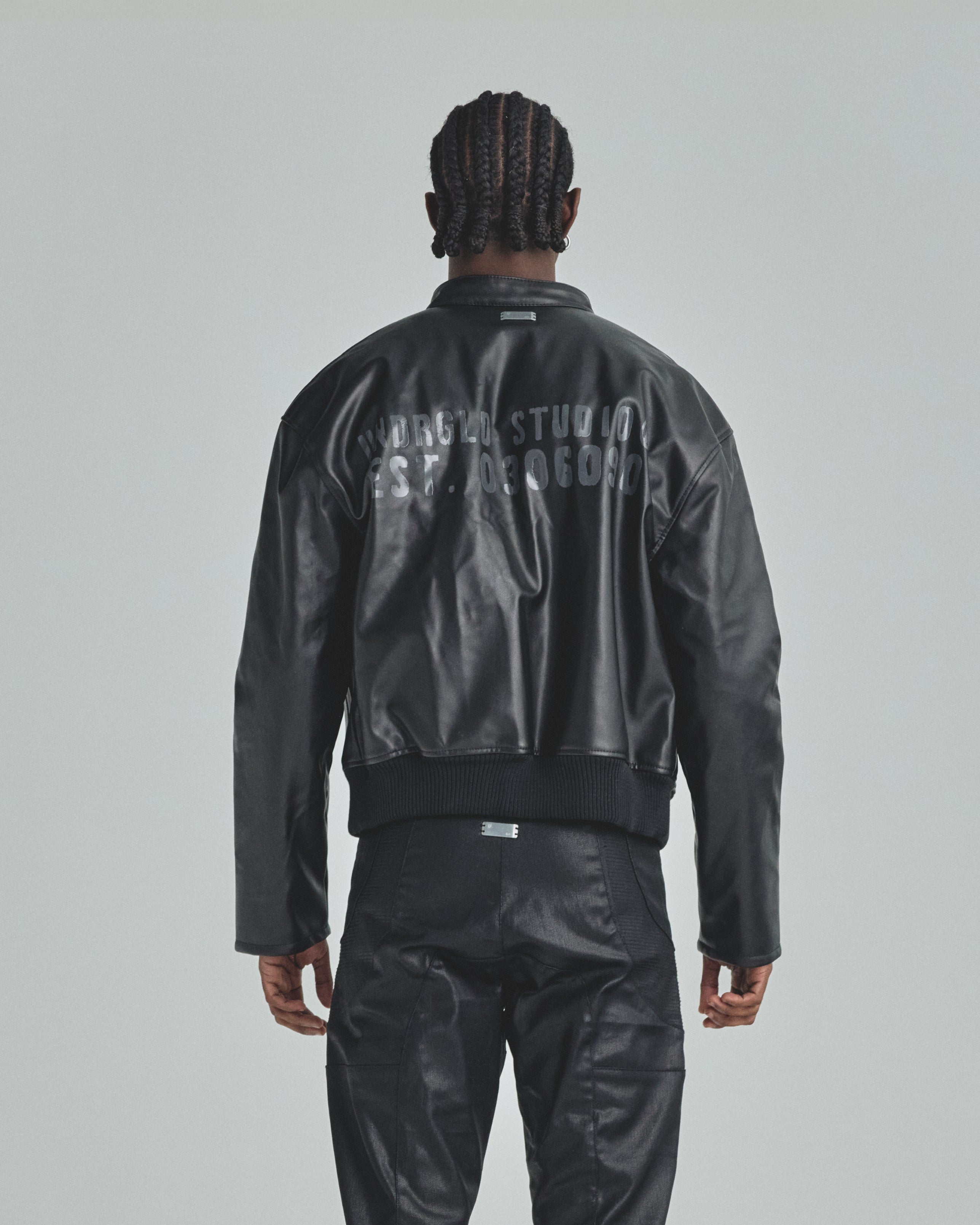 Spring Worn Logo Biker Jacket Black