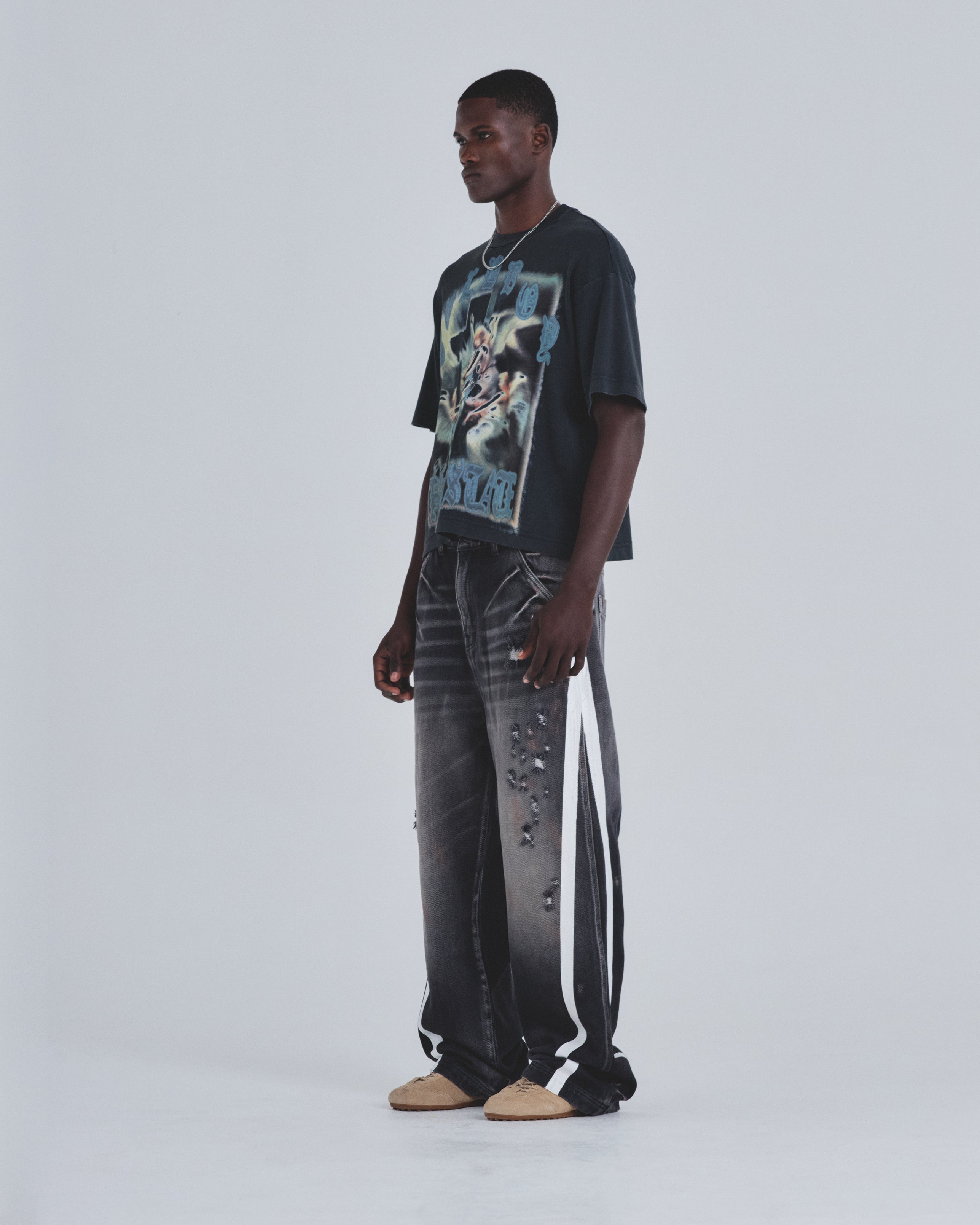 Holy State Stripe Wide Jeans Ash Black