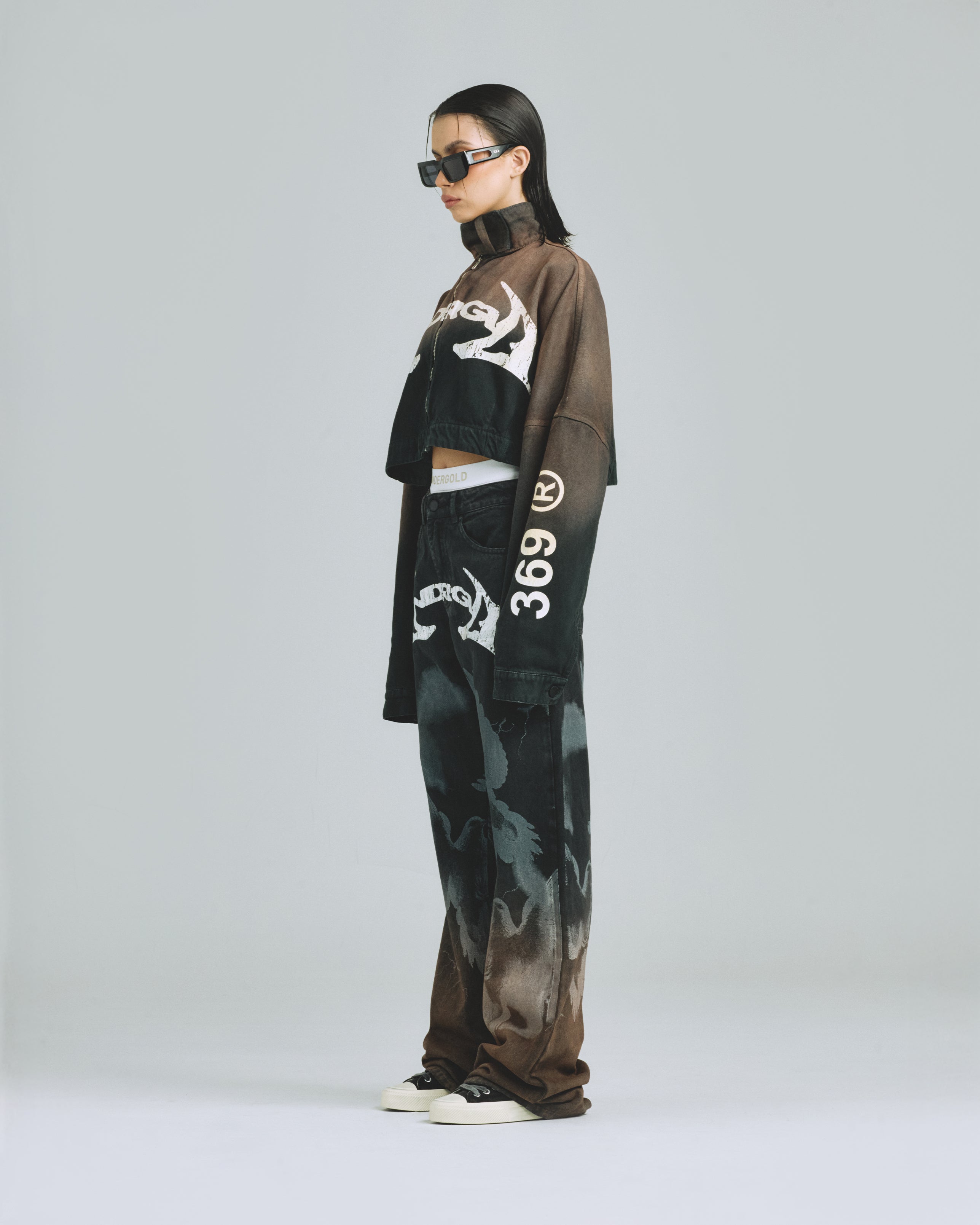 W Thunder Rider Pegasus Cropped Zip Up Jacket Rusty Black