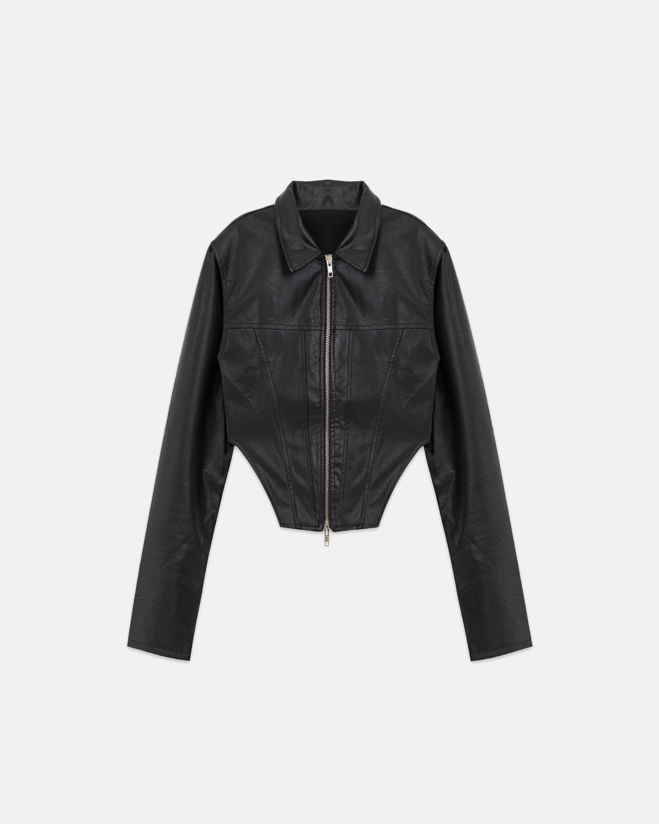 W 94' Worn Logo Pleather Aviator Jacket Black