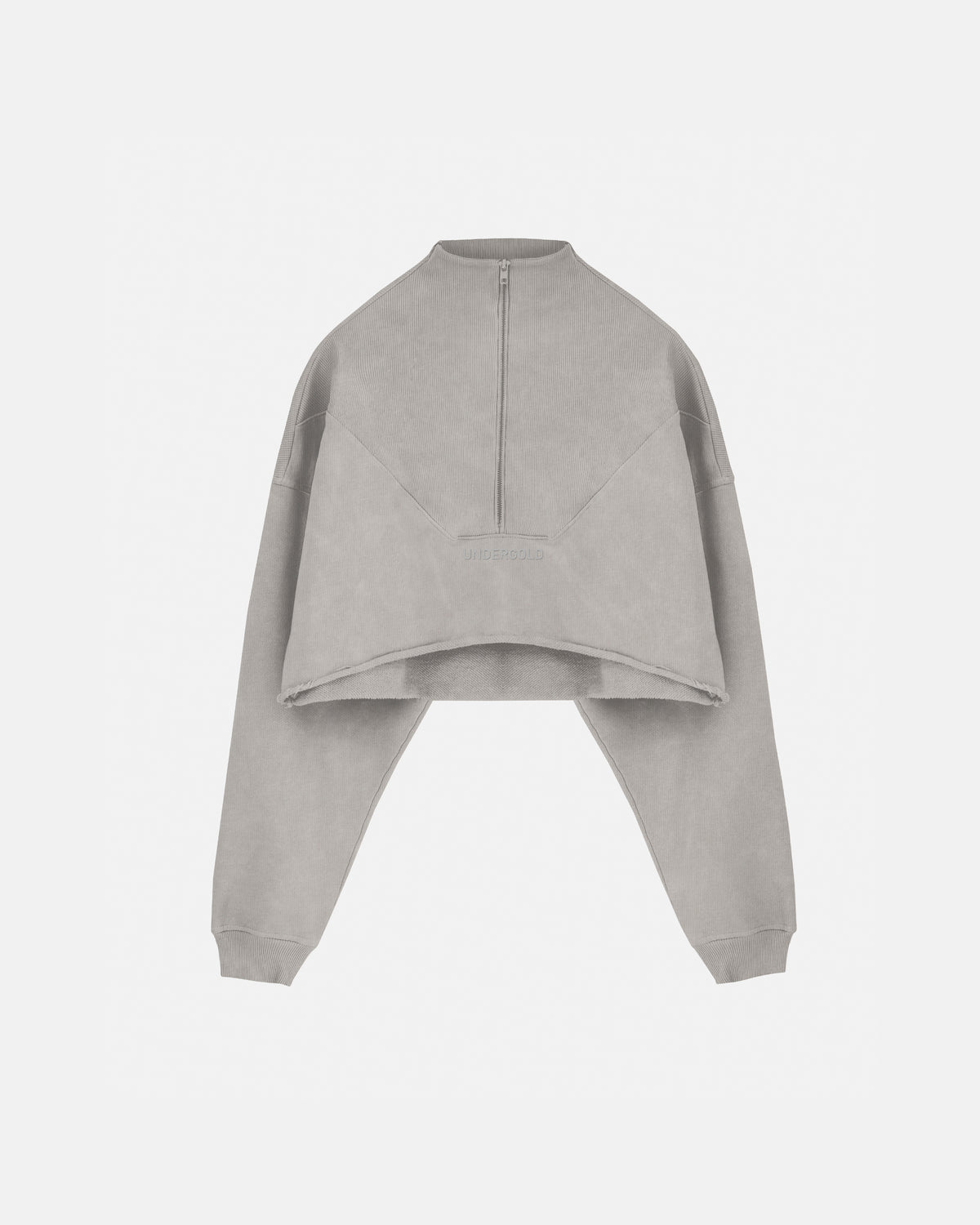 Line Logo Cropped Zip up Crewneck Washed Gray