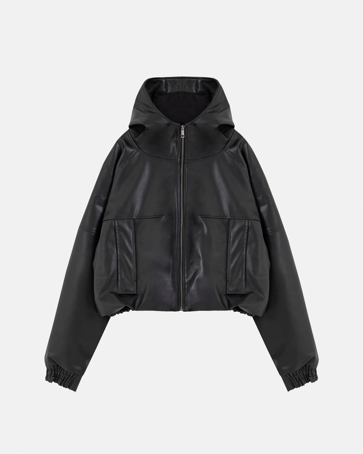 Basics UNDRGLD Leather Zip Up Hoodie Jacket Black