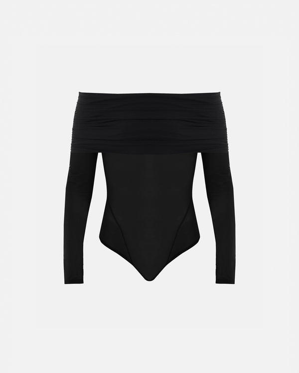 Basics Off Shoulder Mesh Bodysuit Black