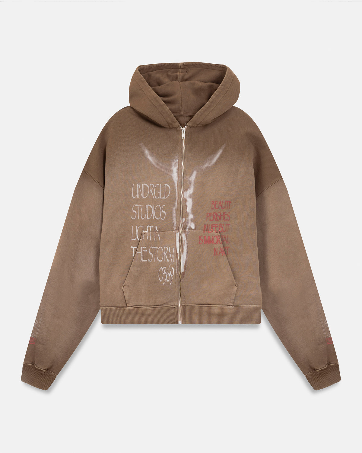 Pilgrimage Risen Boxy Fit Zip Up Hoodie Washed Brown