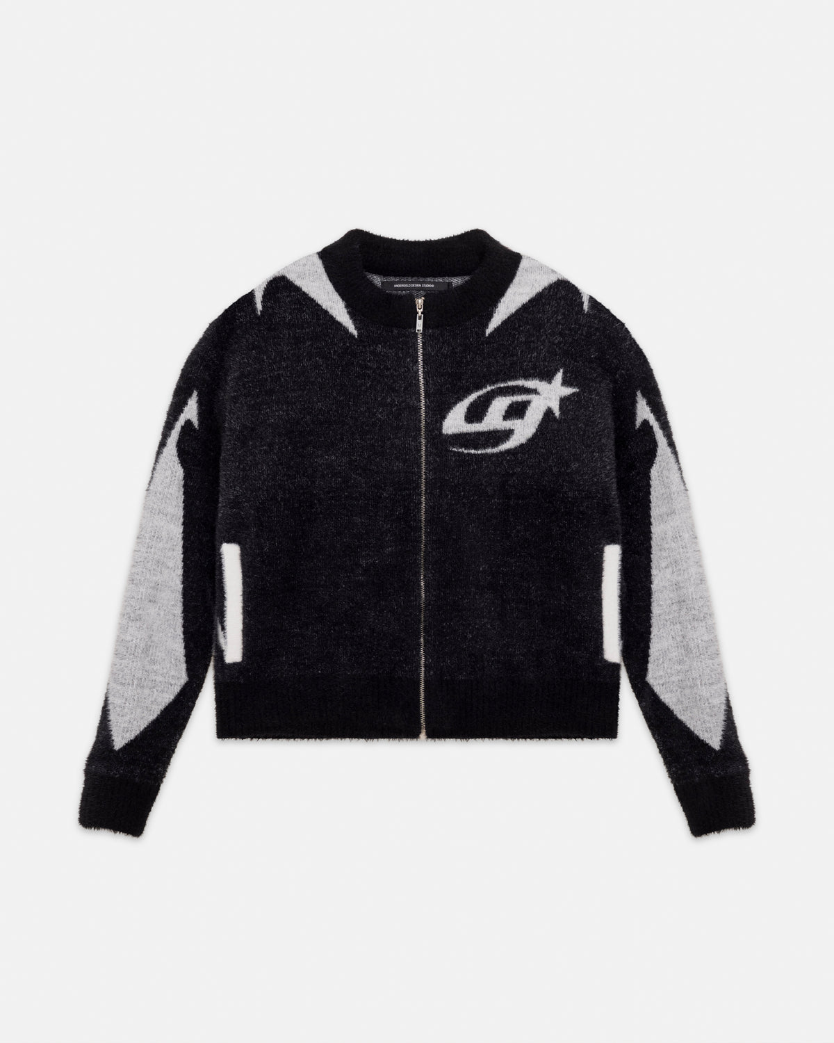 Basics UG Star Mohair Knit Zip Up Jacket Black/White