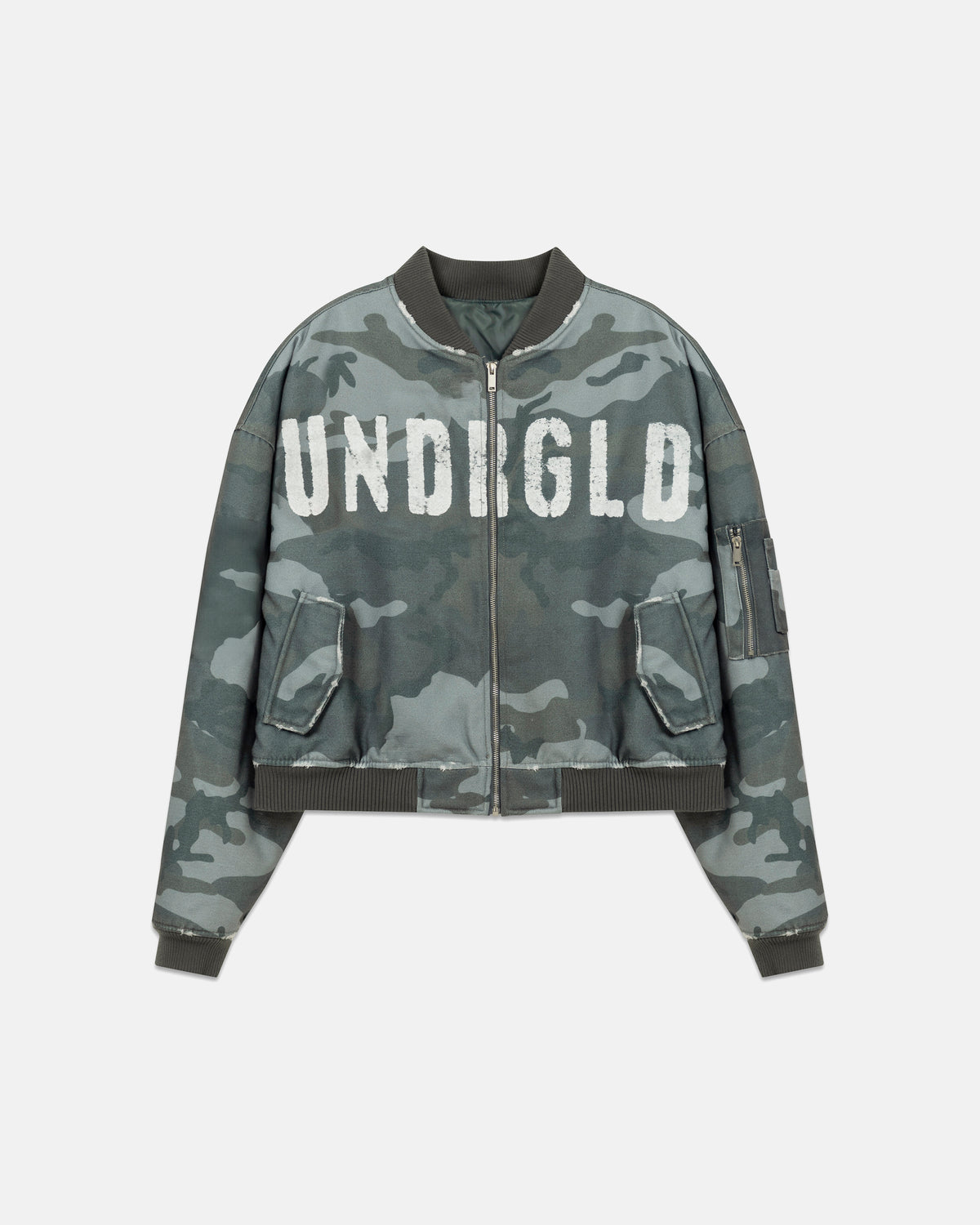 Holy Worn Logo Bomber Jacket Gray Camo