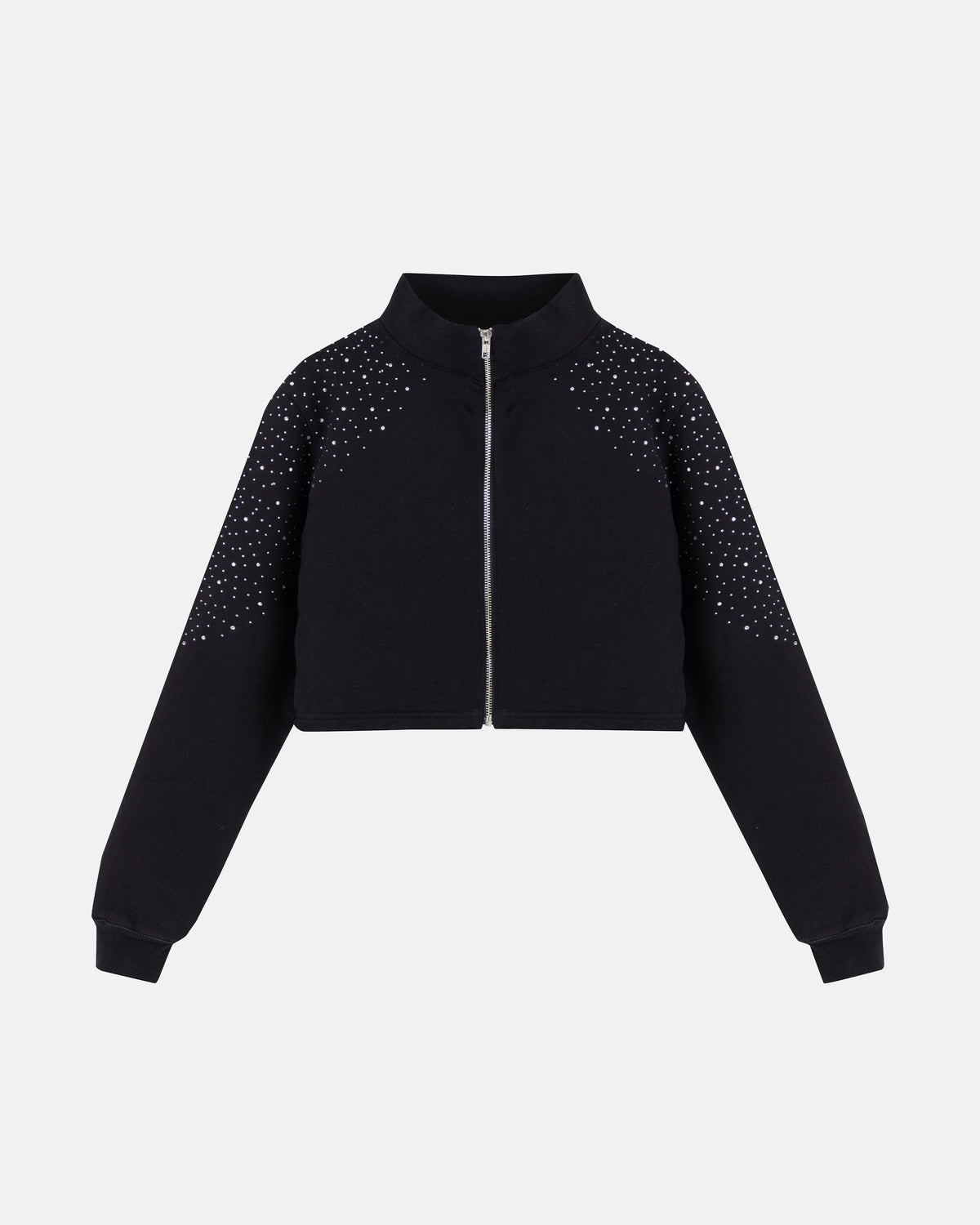 W Golden Heritage Slim Fit Zip Up Pearled Cropped Crewneck Black