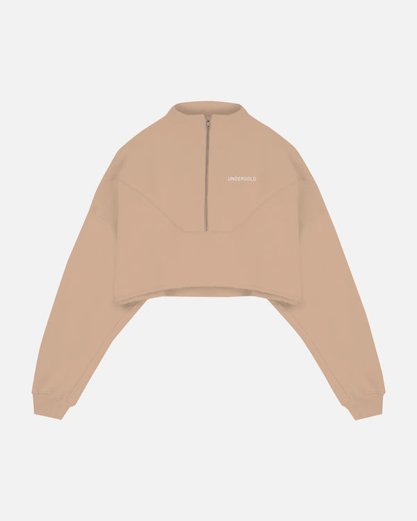 Basics Cropped Zip Up Crewneck Brown