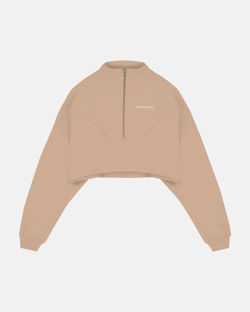 Basics Cropped Zip Up Crewneck Brown