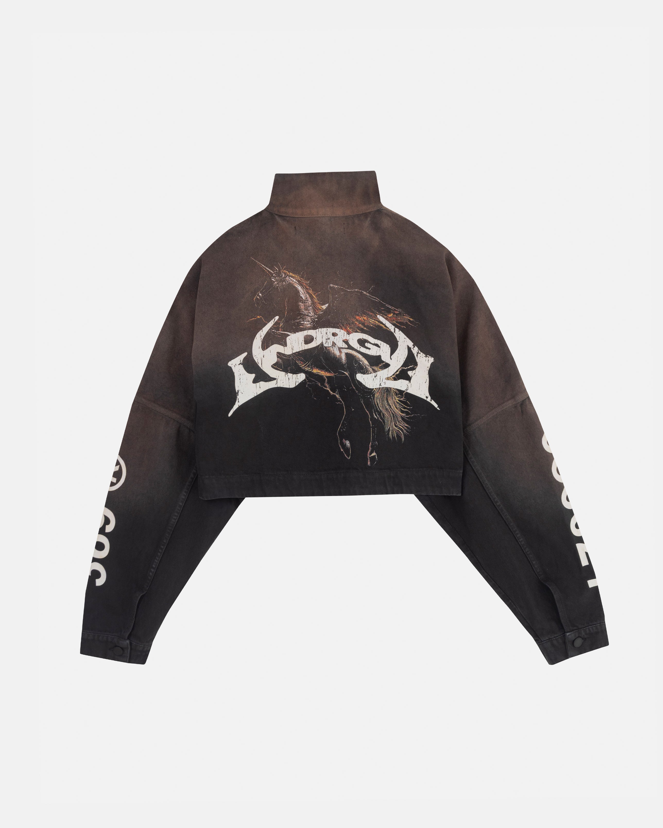 W Thunder Rider Pegasus Cropped Zip Up Jacket Rusty Black