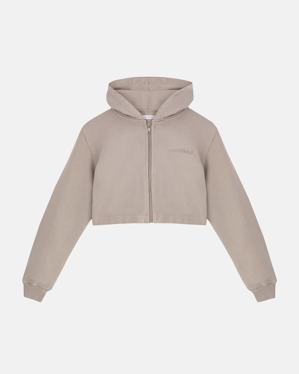 Basics Slim Fit Zip Up Cropped Hoodie Light Gray