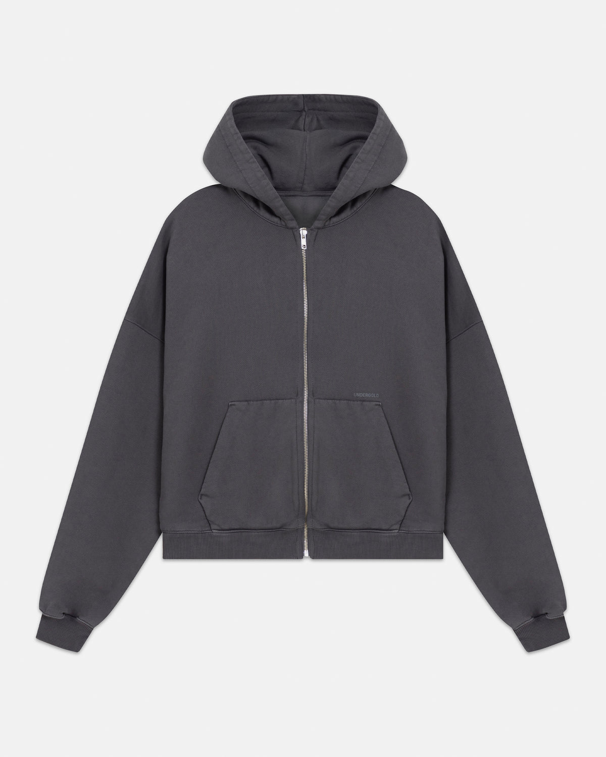 Line Basic Boxy Fit Zip Up Hoodie Dark Gray