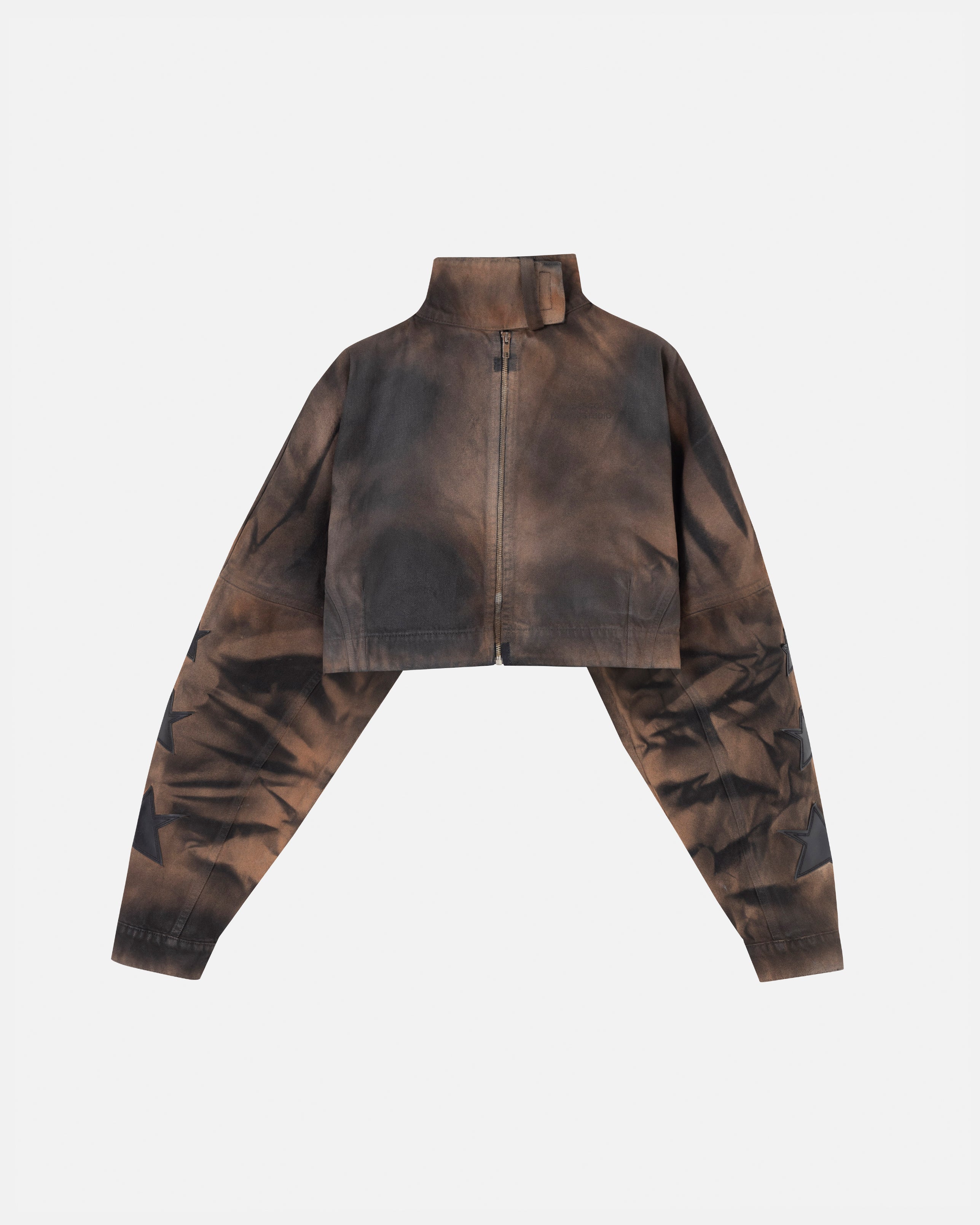 W Stardust Stars Tall Neck Zip Up Jacket Vintage Brown