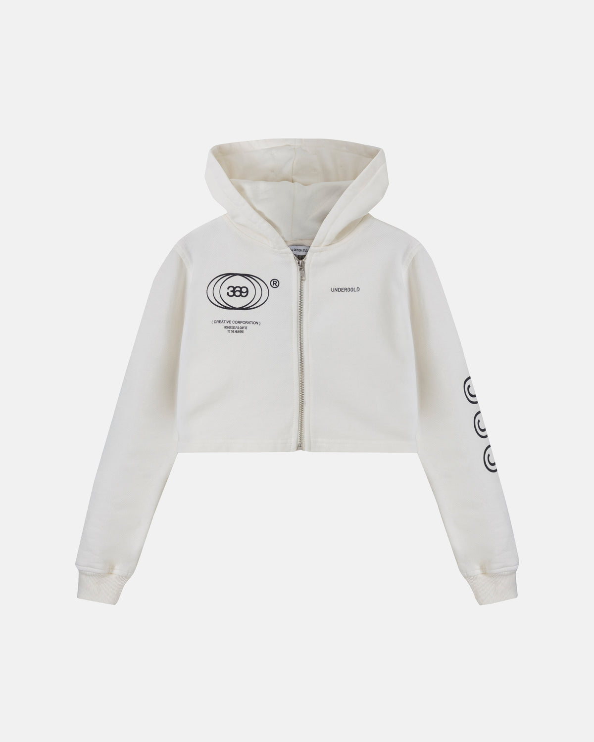 W Golden Heritage Slim Fit Zip Up Cropped Hoodie White