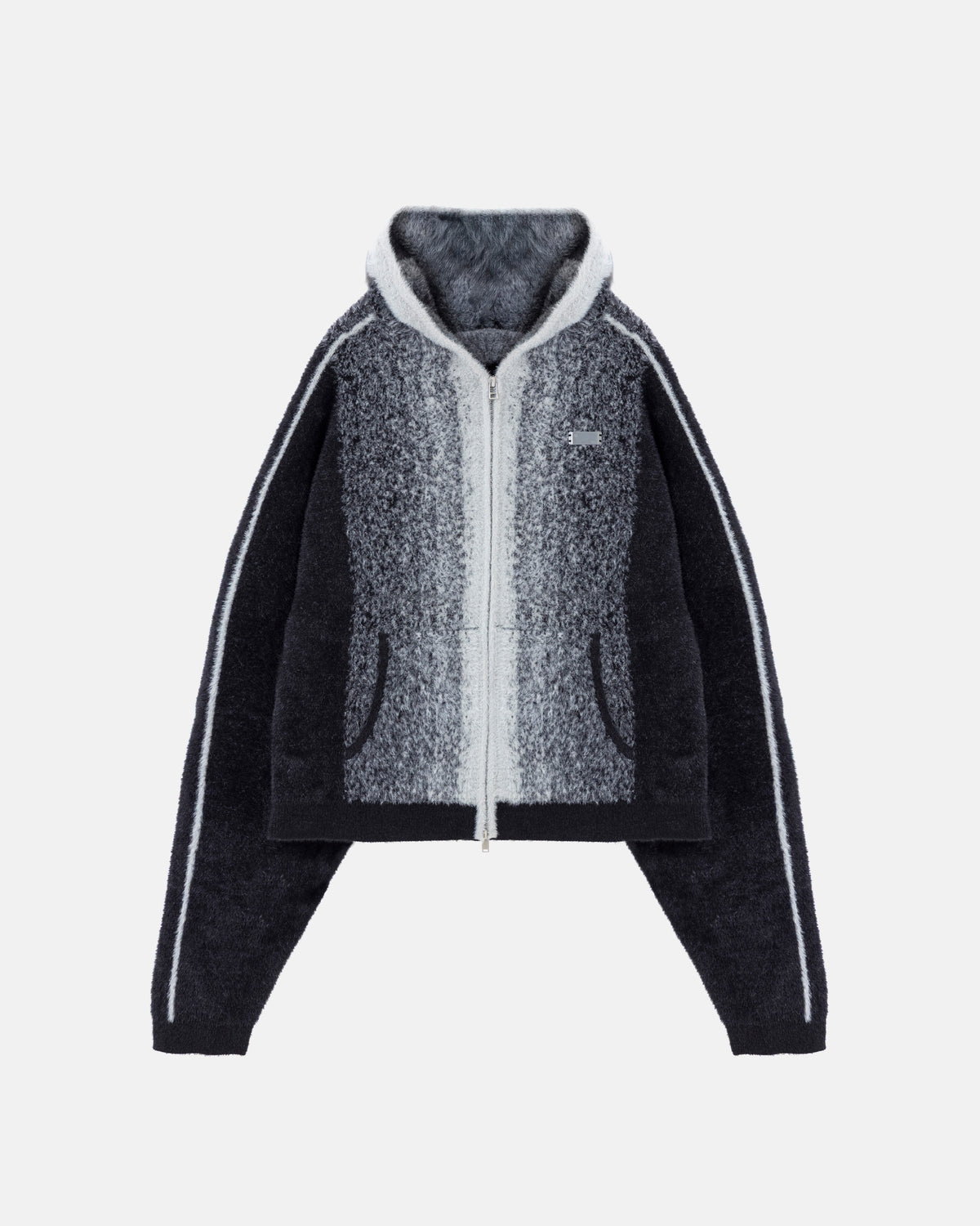 Basics Knit Zip Up Hoodie Bone/Black