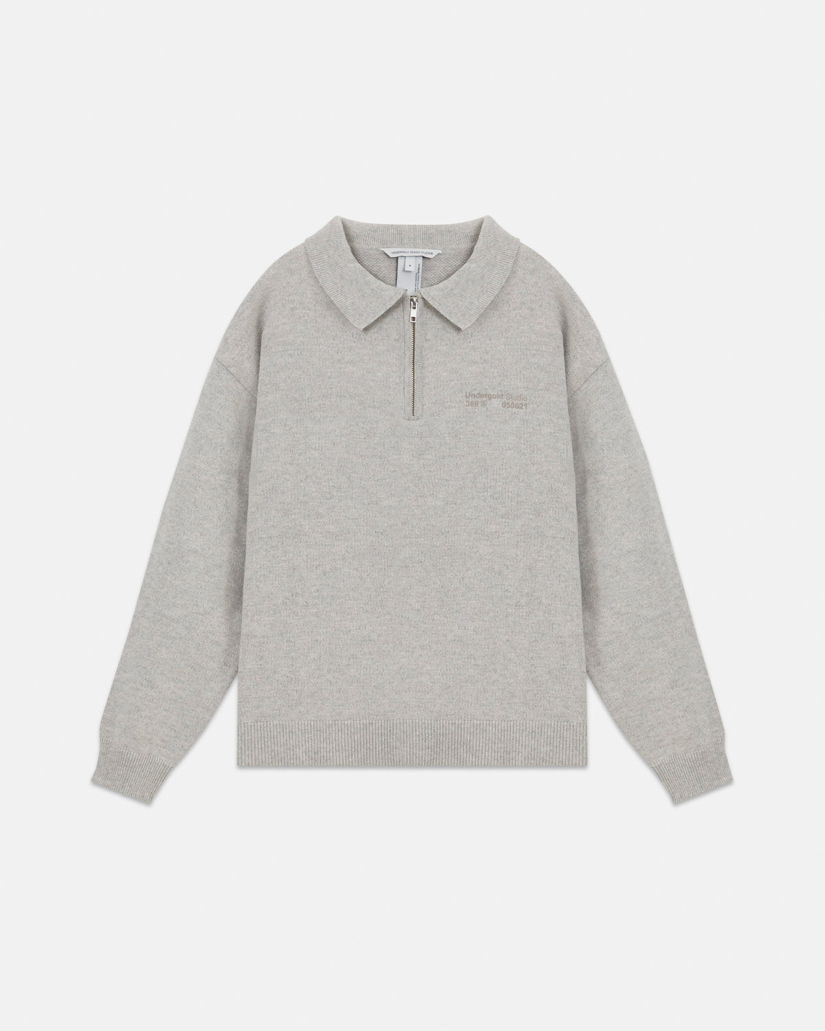 Line Knit Zip Up Long Sleeve Polo Shirt Seed Gray