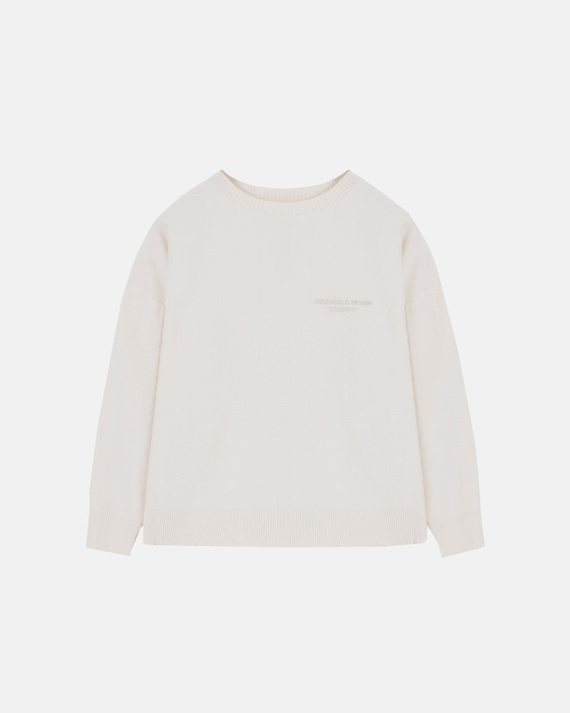 Basics Herringbone Knit Crewneck Cream