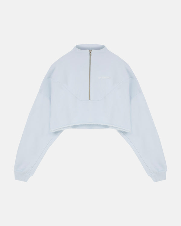 Basics Cropped Zip Up Crewneck Baby Blue