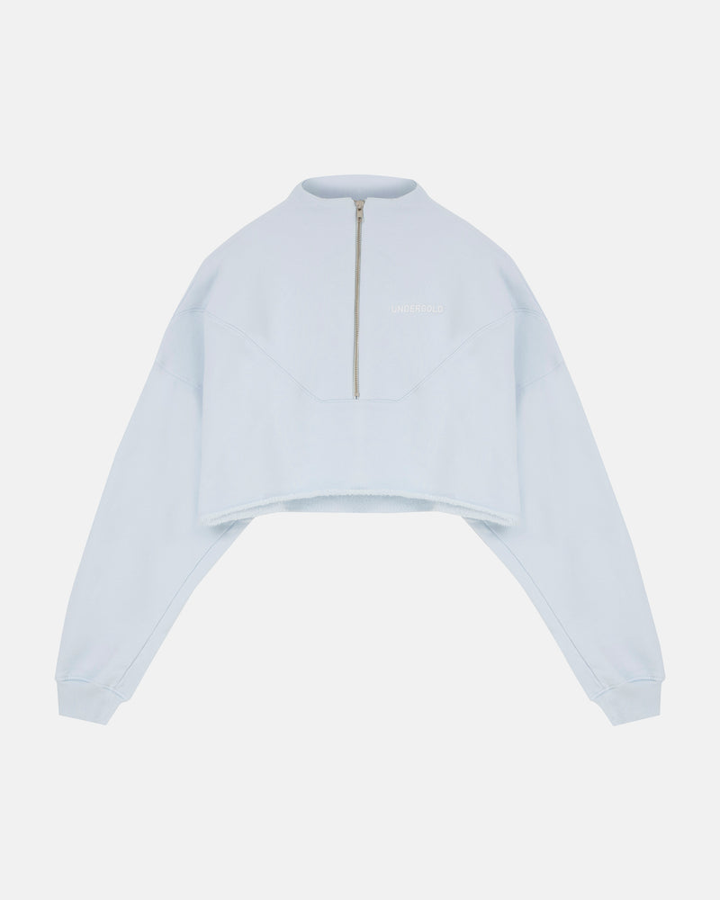 Basics Cropped Zip Up Crewneck Baby Blue