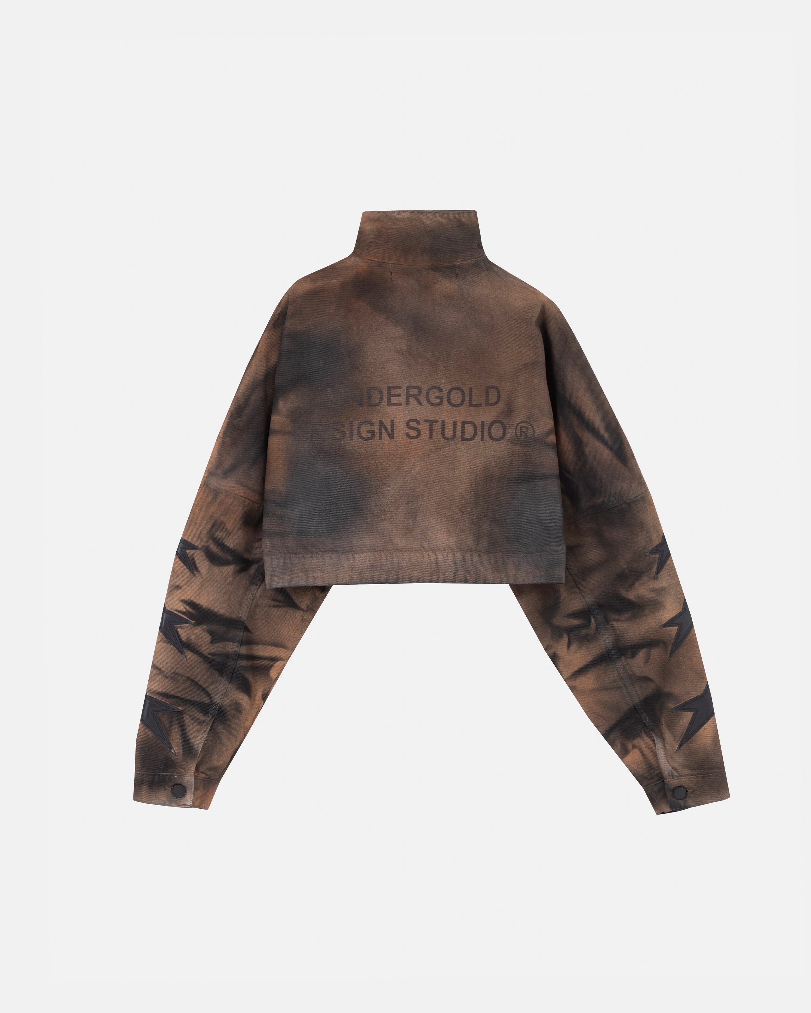 W Stardust Stars Tall Neck Zip Up Jacket Vintage Brown