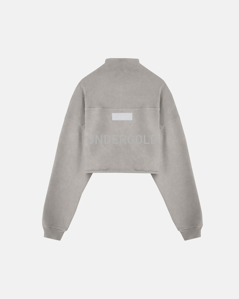 Line Logo Cropped Zip up Crewneck Washed Gray