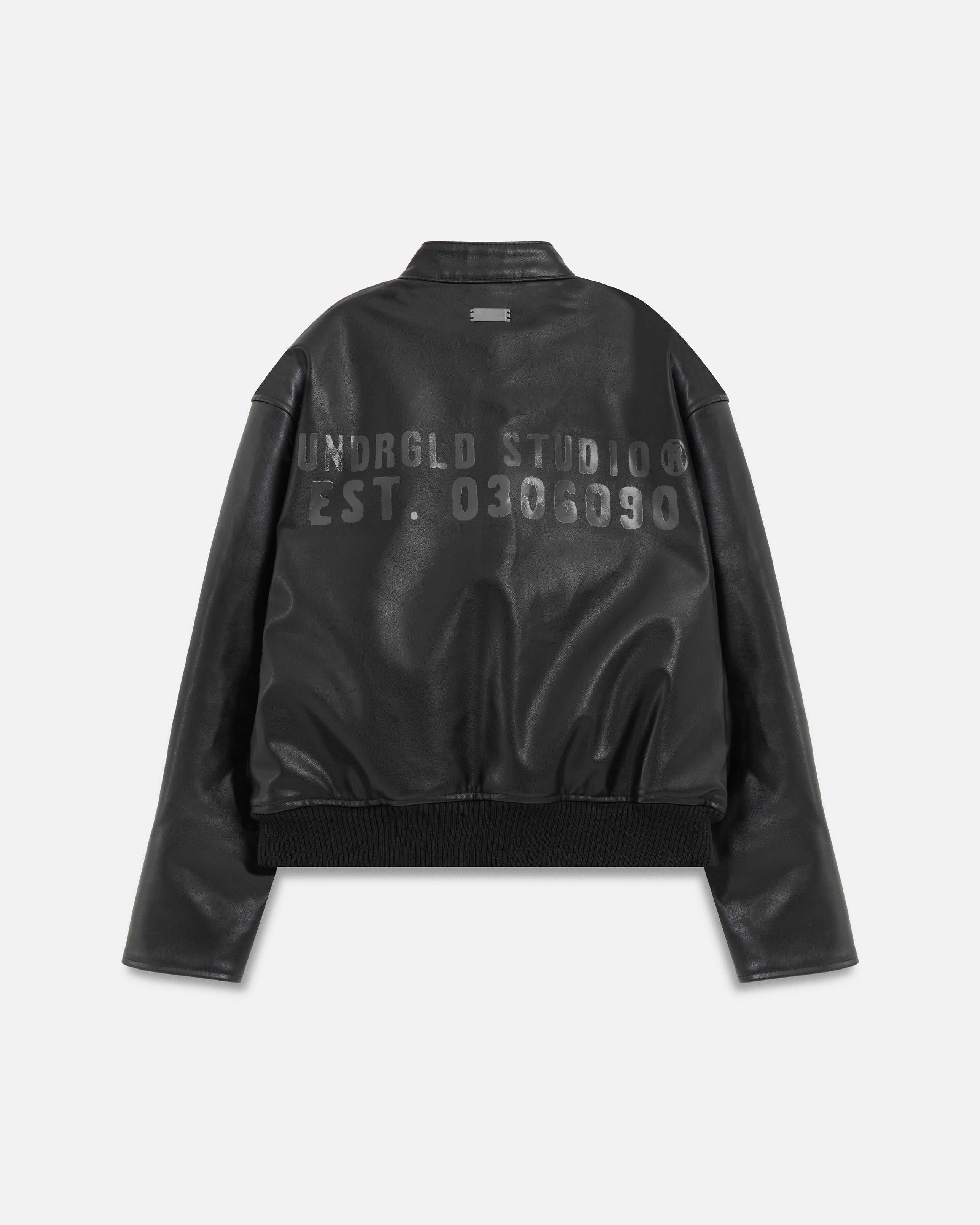 Spring Worn Logo Biker Jacket Black